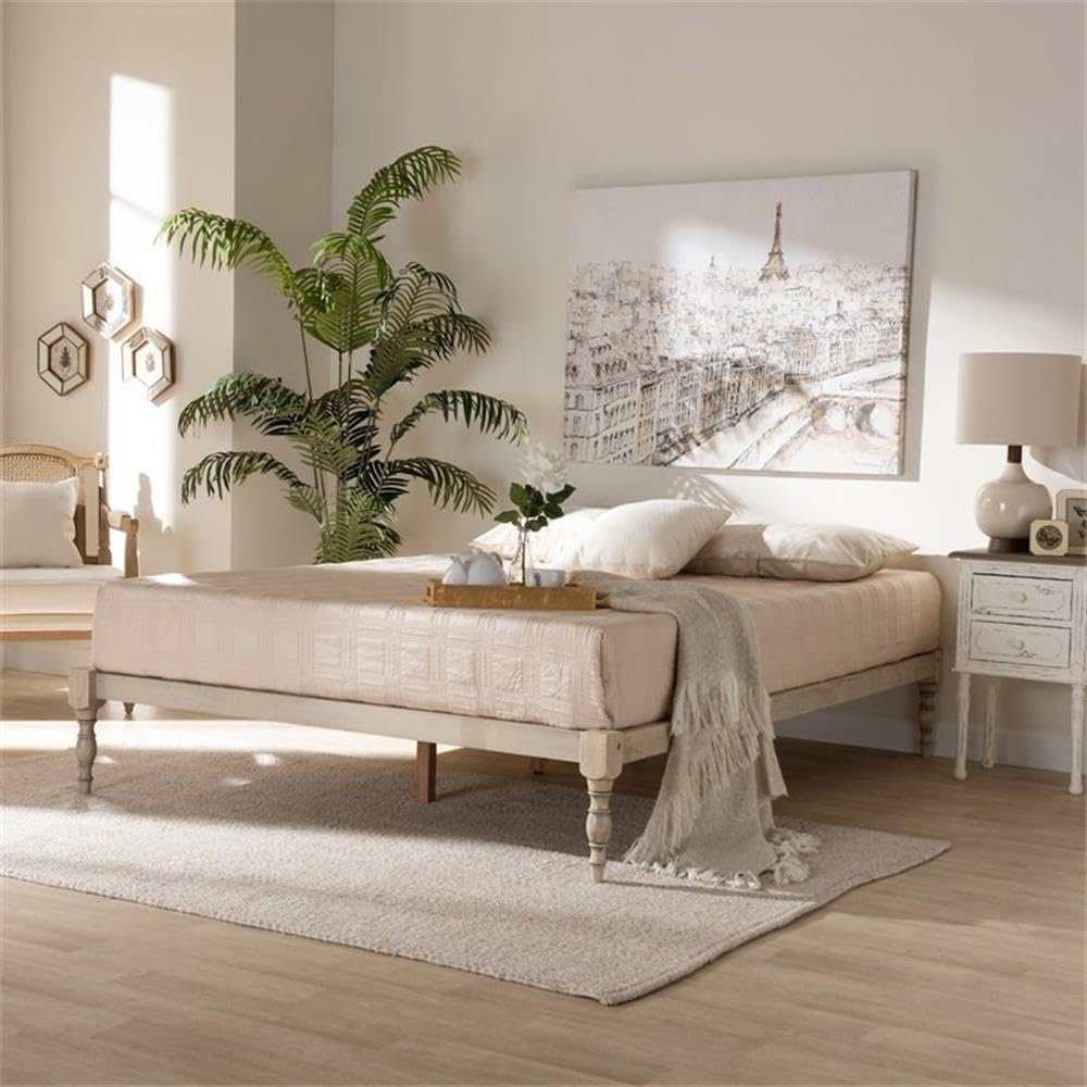 BOWERY HILL Queen Size White Finished Wood Platform Bed Frame - Sturdy Modern Bedroom Furniture for Home Decor, Perfect for Master Bedroom, Guest Room & Apartment