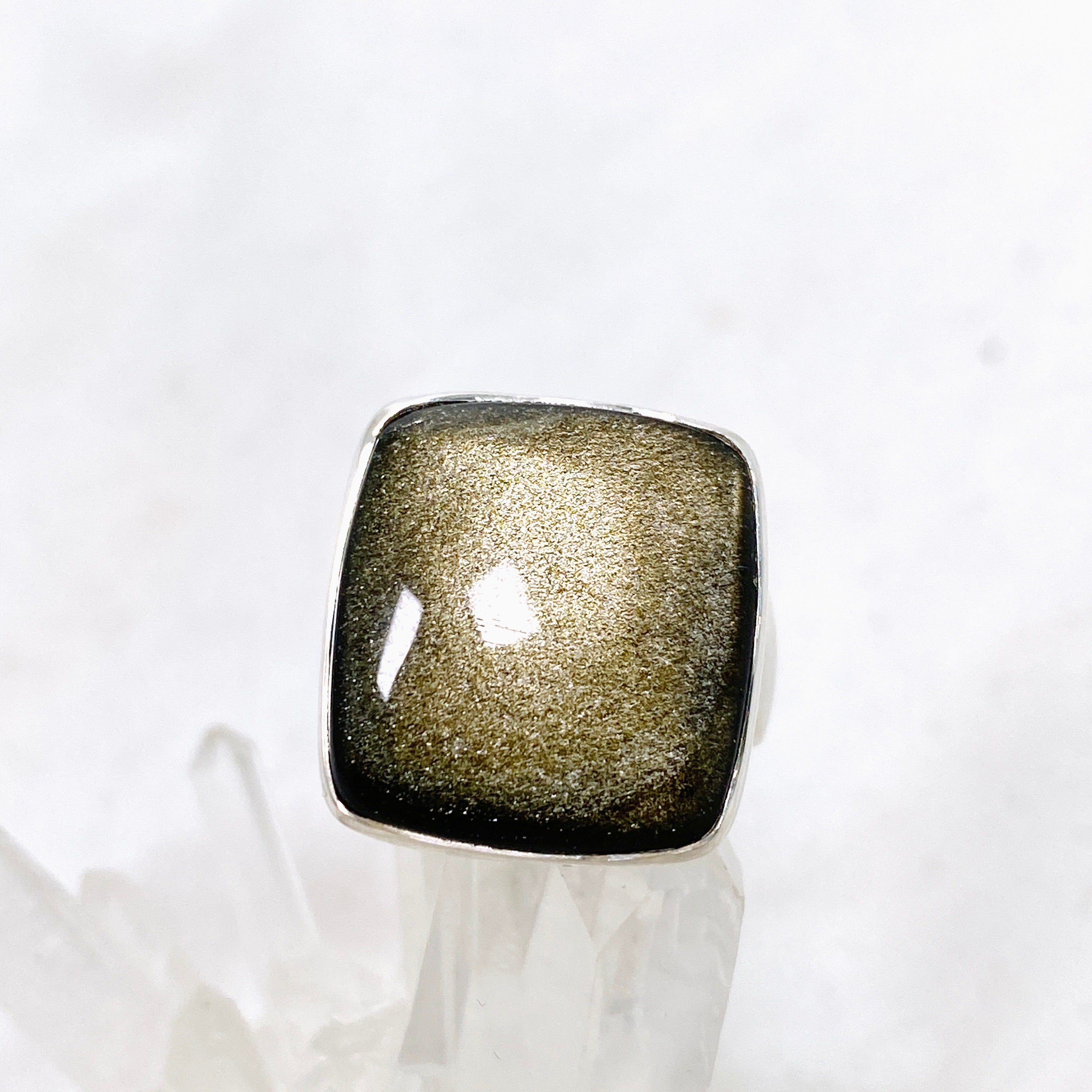 Goldsheen Obsidian Rectangular Cabochon Ring - Size 8 - KRGJ3346 - Handmade Gemstone Jewelry for Women - Perfect for Everyday Wear, Gift Giving & Spiritual Healing