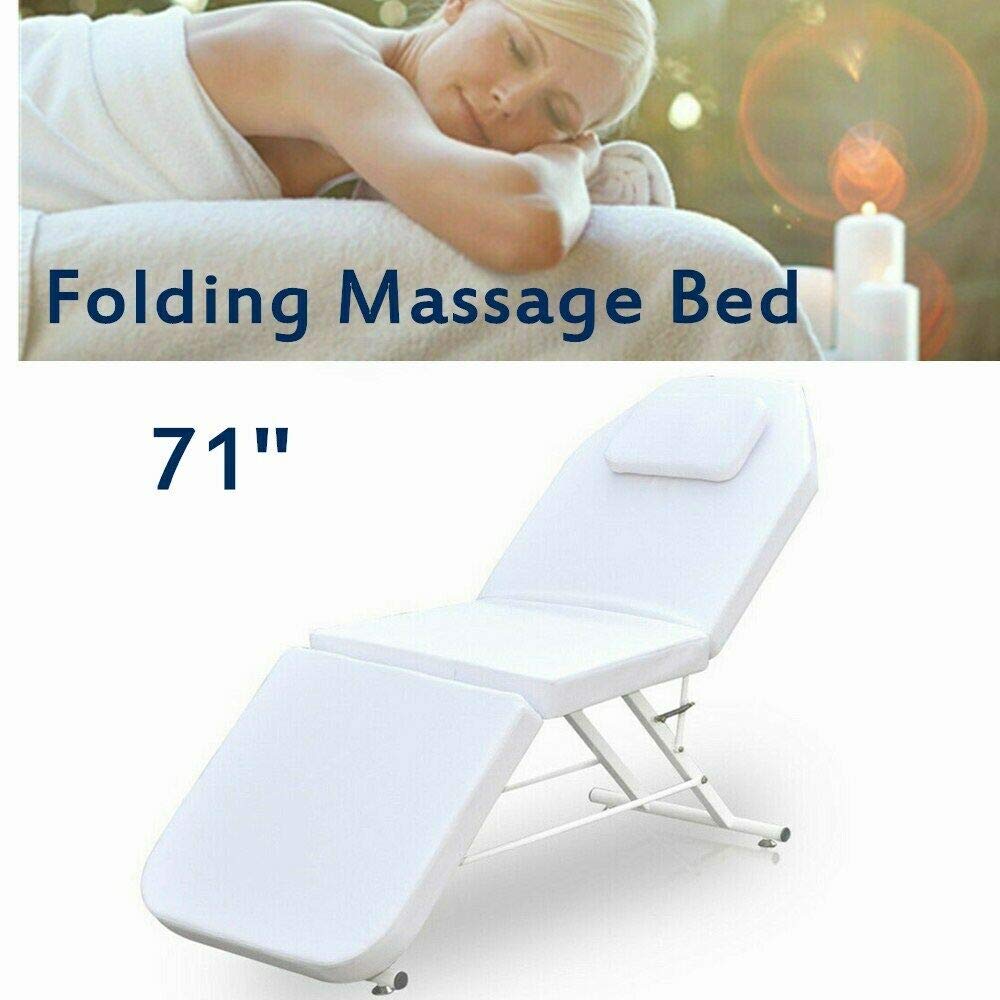 3-Section Foldable Massage Table for Spa, Reiki, and Salon Treatments - Adjustable Headrest & Portable Design - Perfect for Professional Therapists & Home Use - White