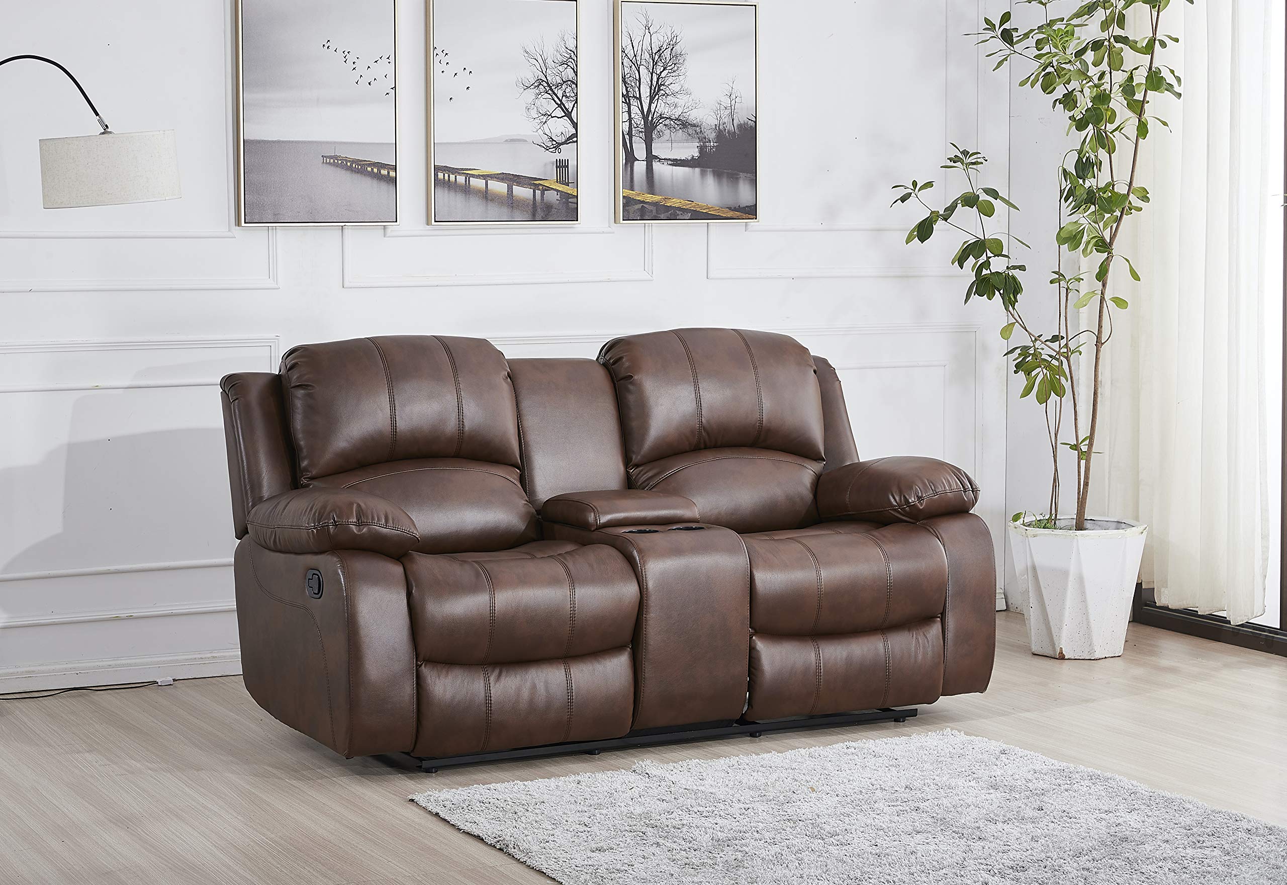Betsy Furniture 3-Piece Bonded Leather Reclining Sofa Set - Living Room Loveseat & Glider Chair with Multiple Color Options (Brown) - Perfect for Family Movie Nights & Cozy Living Room Relaxation