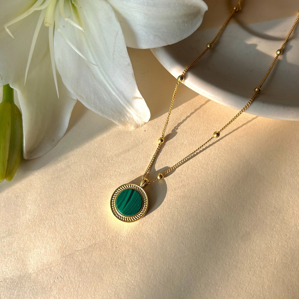 Harmony Pendant Necklace & Stud Earrings Set - Genuine Malachite Jewelry for Women, Gift for Her | Perfect for Weddings, Anniversaries & Special Occasions
