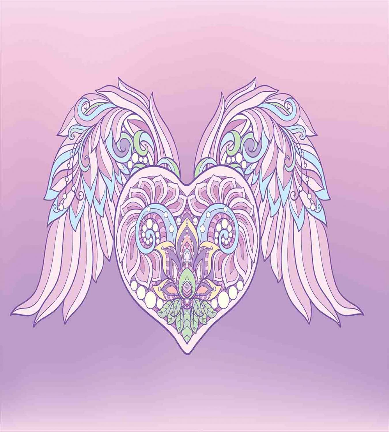 Ambesonne Angel Wings Duvet Cover Set - Bohemian Pastel Heart & Feather Design for Twin Bed | Romantic Marriage Theme Bedding | Includes 2 Duvet Covers & 2 Pillowcases (Pale Pink Lavender) | Perfect for Guest Rooms, Master Bedrooms & Boho Chic Home Decor