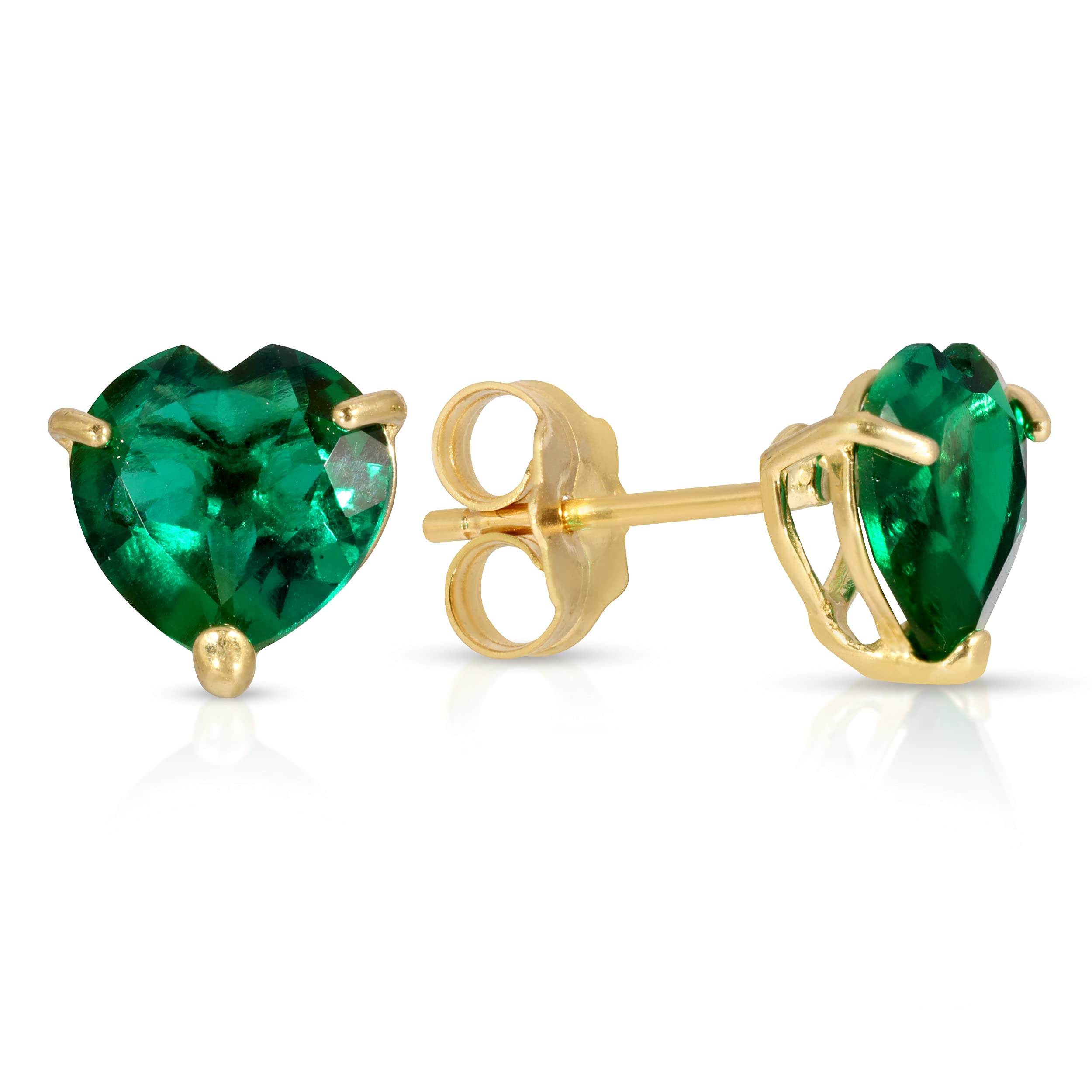 14K Solid Yellow Gold Lab-Grown Heart Emerald Necklace & Earring Set - AAA Grade Jewelry for Women | Valentine's Day Gift, Anniversary Present, Bridal Party Accessories