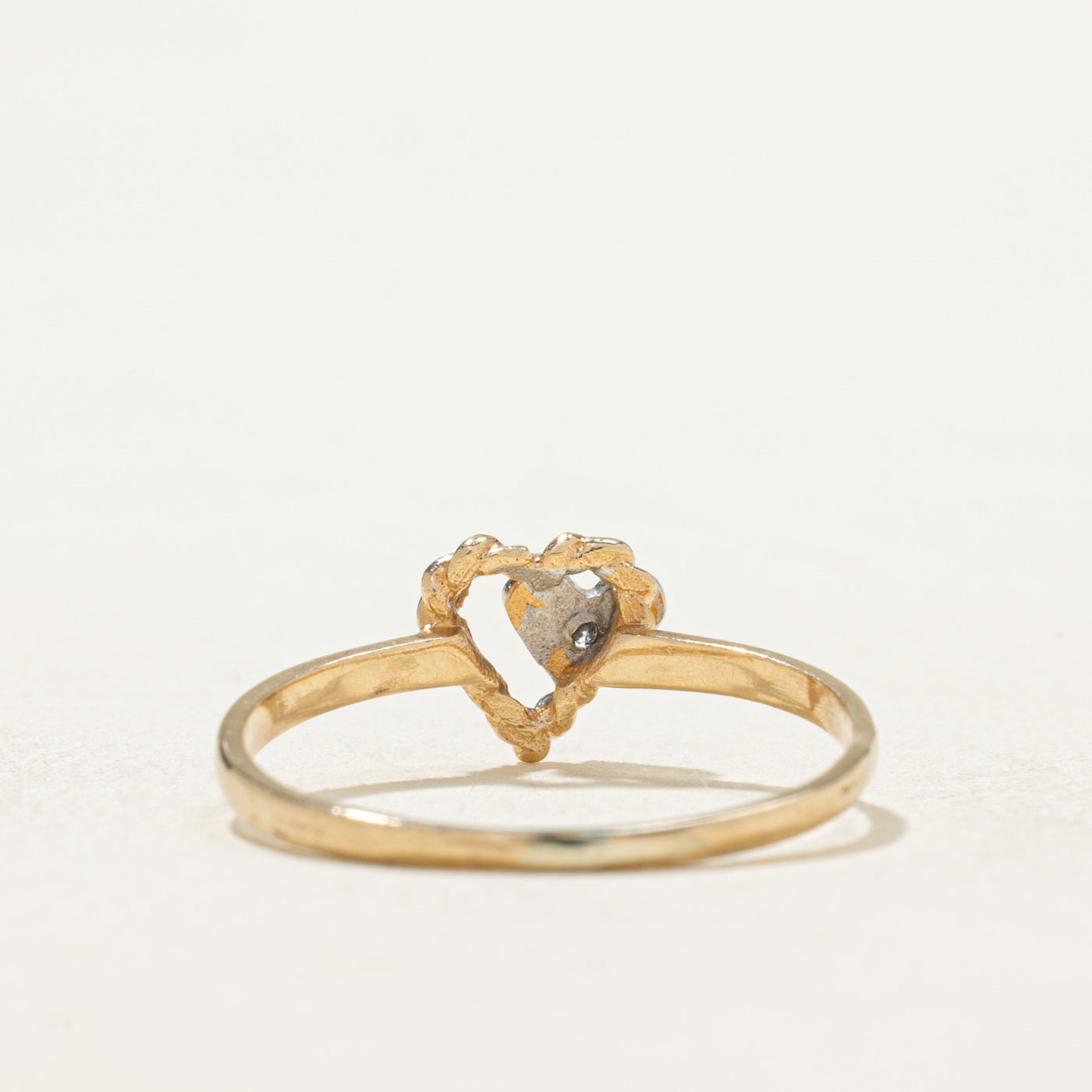 10K Two Tone Gold Diamond Open Heart Ring | 0.02ct Diamond Engagement Ring | Size 5.25 | Perfect for Valentine's Day Gift & Anniversary Jewelry