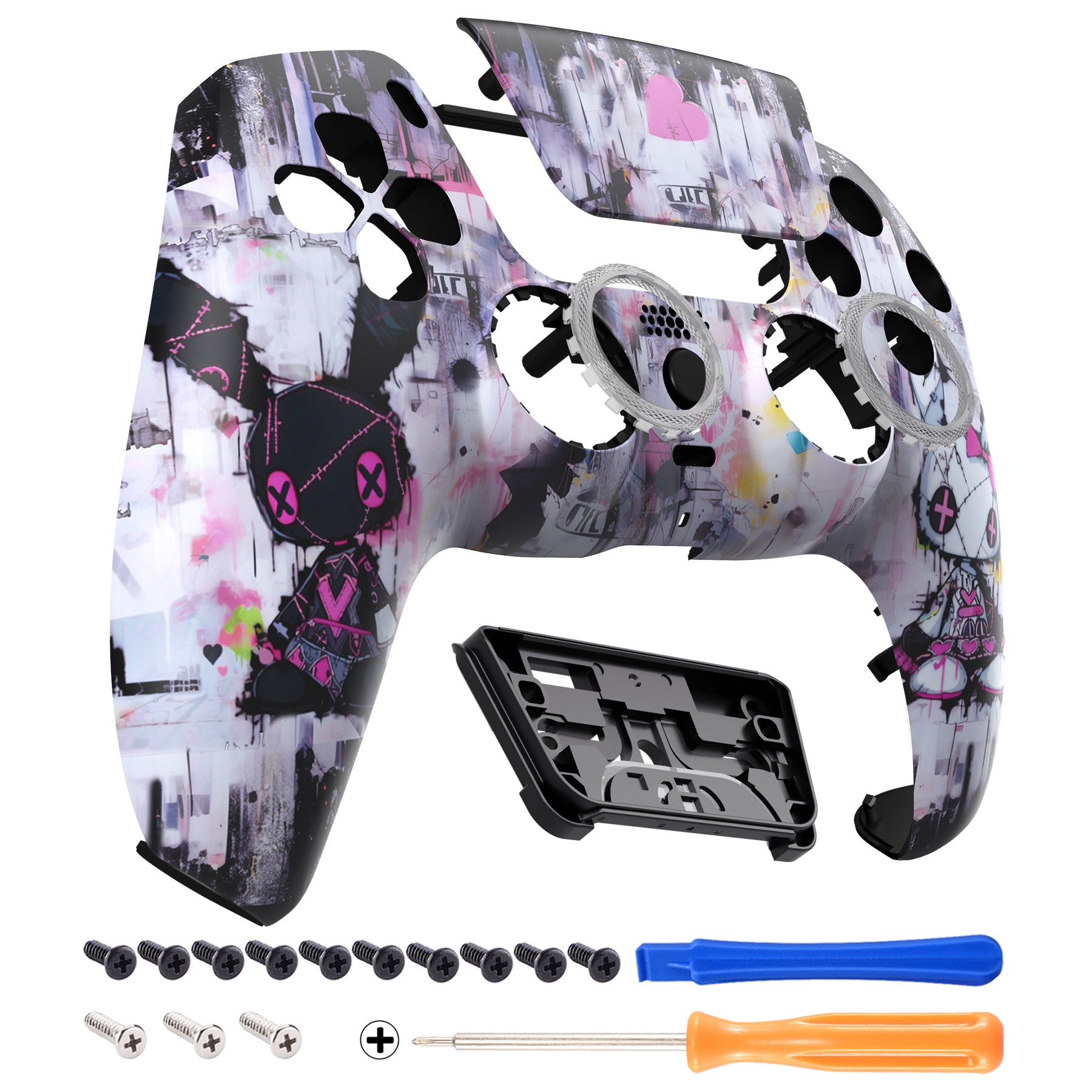 eXtremeRate LUNA Redesigned Front Shell with Touchpad for PS5 Controller BDM-010/020/030/040/050 - Lovely Punky Bunny Style - Perfect for Gaming, Customization & PS5 Enthusiasts - GHPFT019