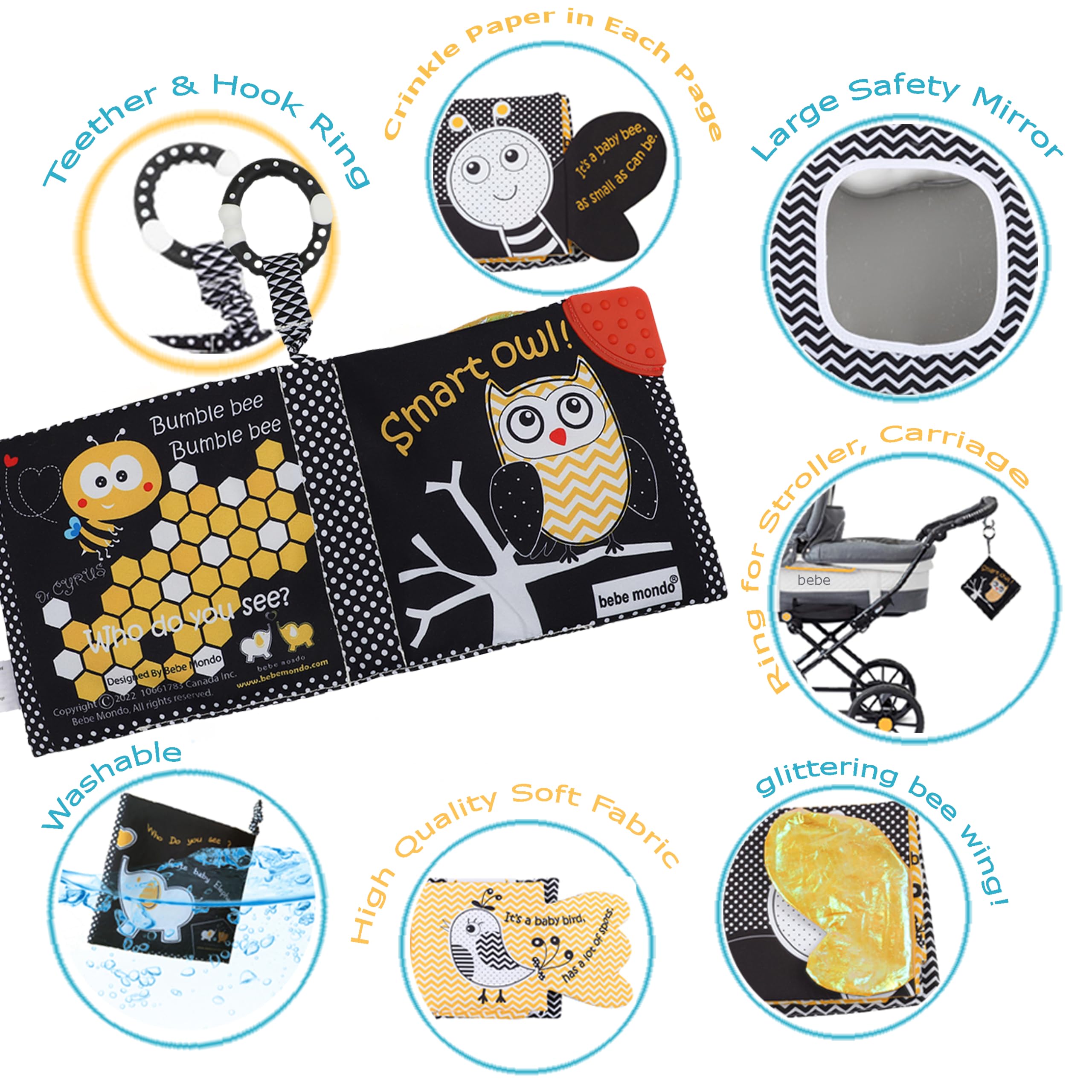 Soft Touch & Feel Crinkle Baby Books for Infants 0-12 Months - High Contrast Sensory Toys with Teether & Mirror for Tummy Time - Perfect Christmas & Shower Gift for Boys & Girls (Owl Design) - Ideal for Early Learning, Sensory Development & Playtime