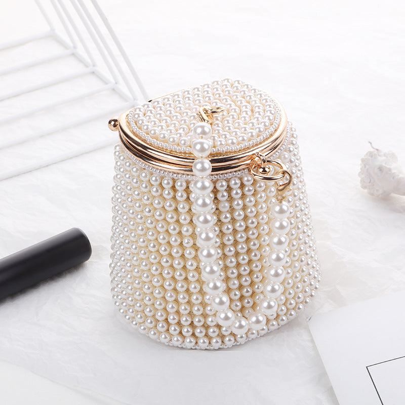 Elegant DIY Pearl Evening Bag for Women - Prom Mini Handbag with Pearl Embellishments, Fashionable Bucket Purse for Parties & Special Occasions