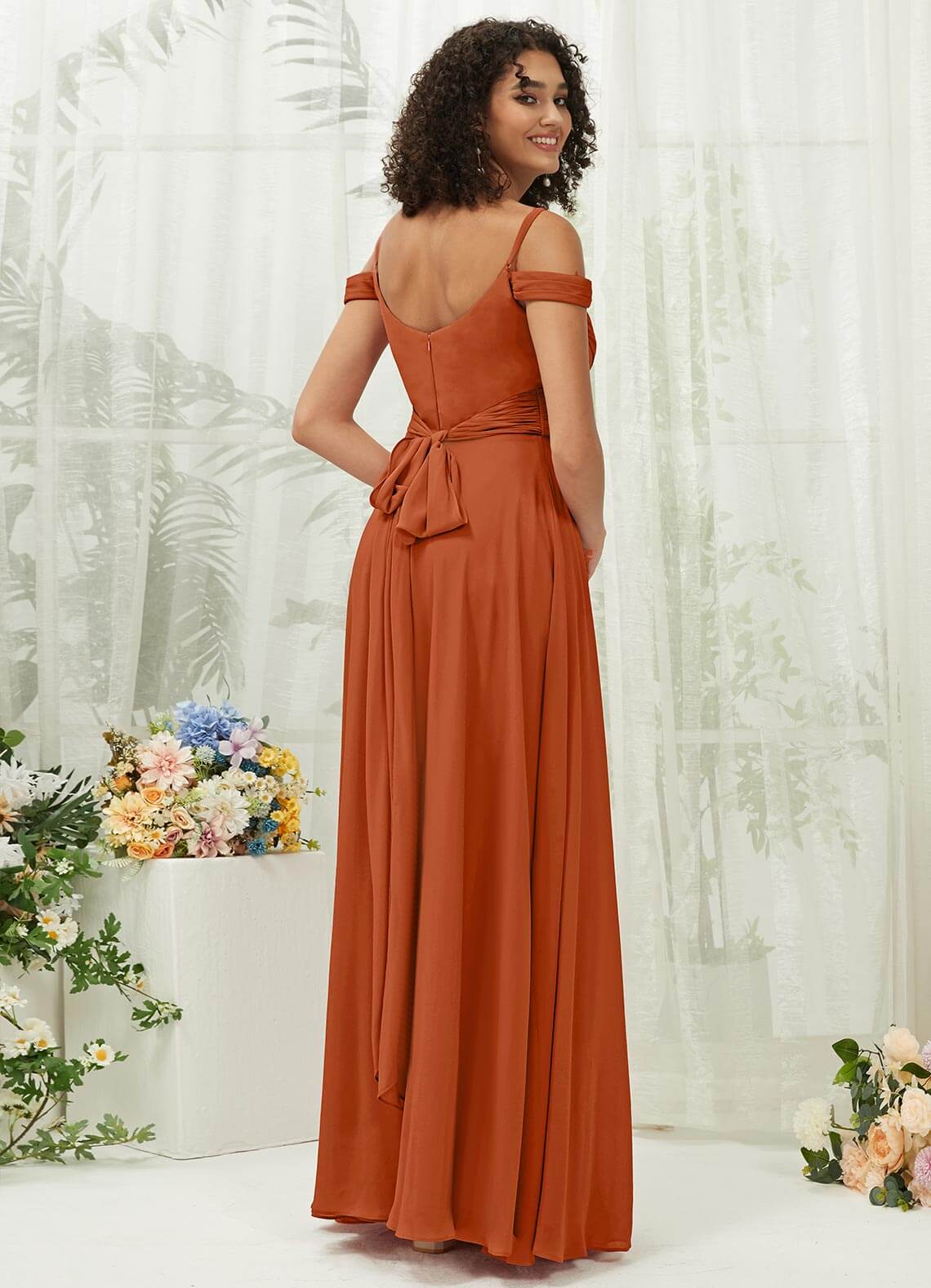 Elegant Burnt Orange Sweetheart Chiffon Bridesmaid Dress with Pockets & Convertible Straps - Perfect for Weddings, Prom, Formal Events & Special Occasions