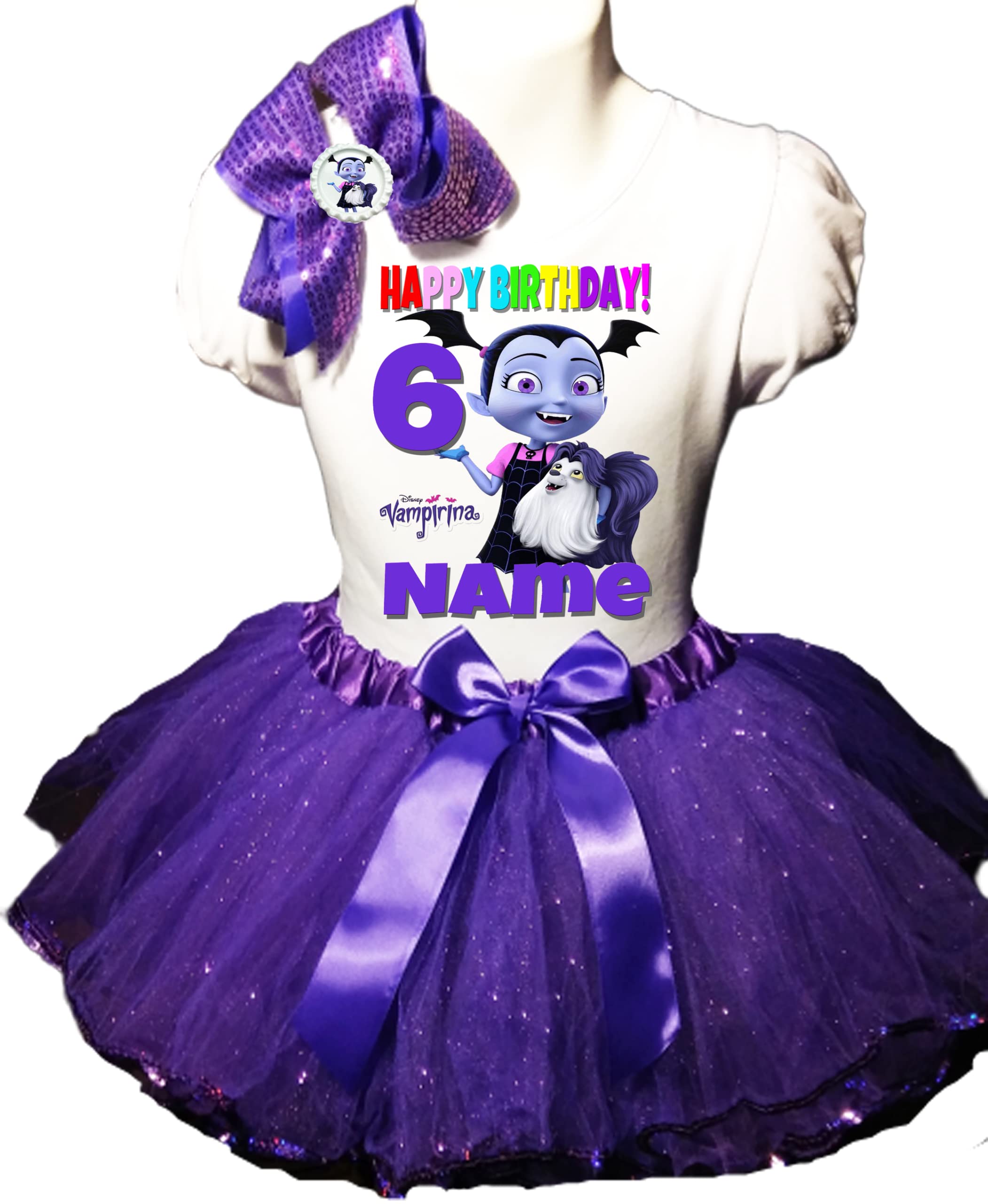 Vampirina Birthday Outfit - Purple Vampirina Costume Dress with Tutu for 6th Birthday Party | Personalized Kids Halloween & Dress-Up Costume for Girls