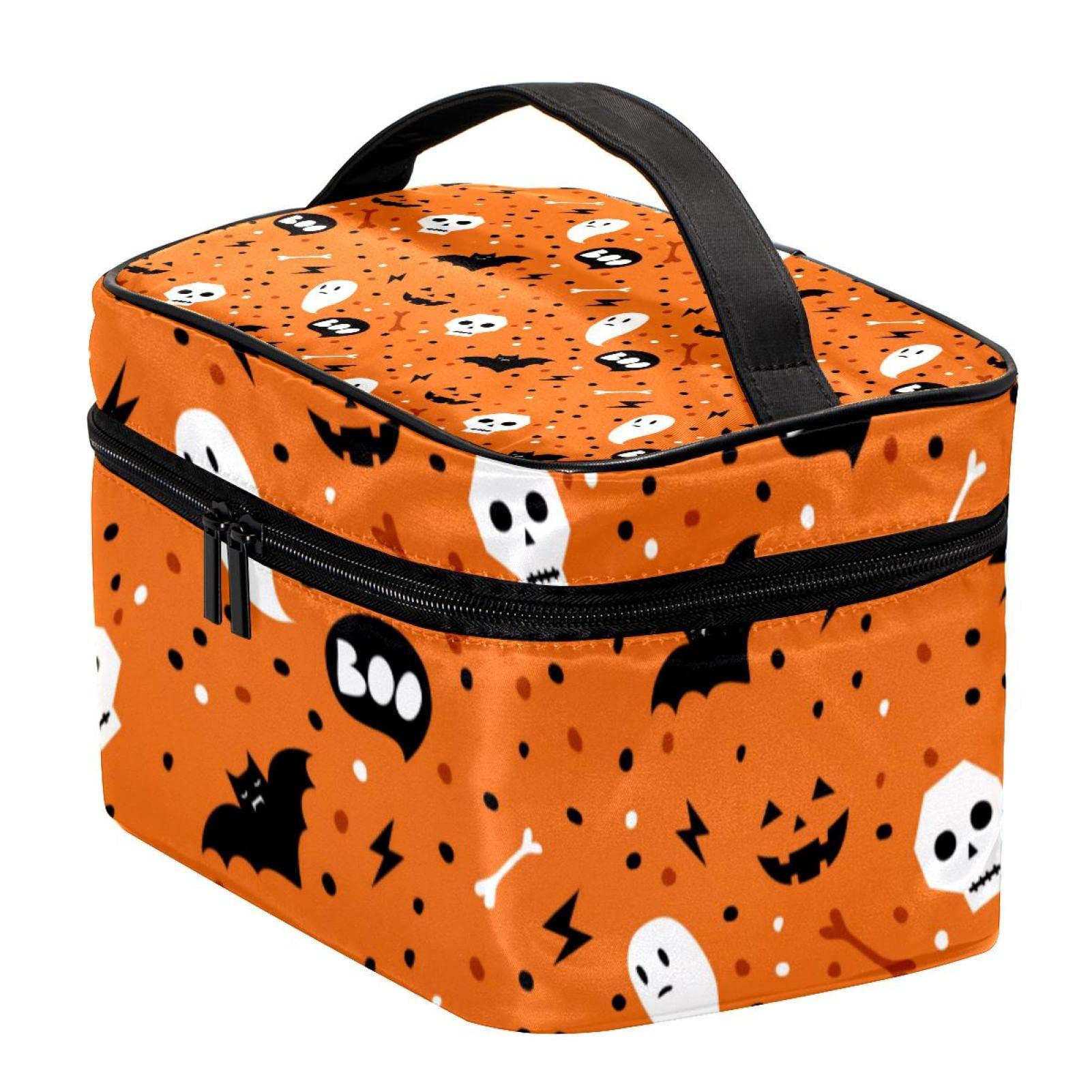WARMFM Bat Ghost Skull Pattern Cosmetic Bag - Waterproof Travel Toiletry Organizer & Makeup Pouch for Women | Perfect for Halloween, Travel, Gym & Daily Use
