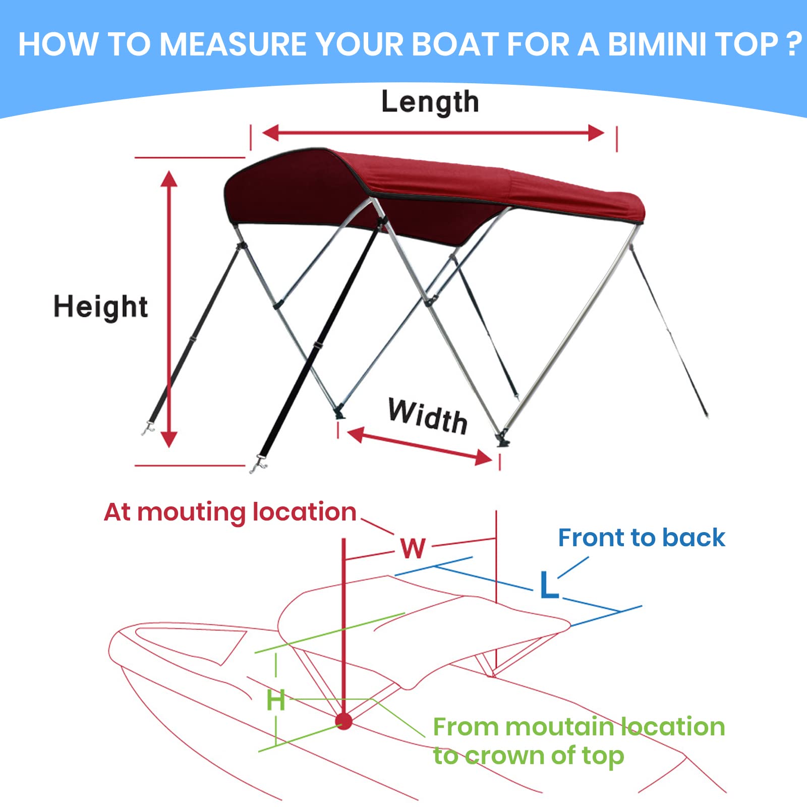 Leader Accessories 10-Color Bimini Top Boat Cover with 3/4 Bow Options, 1