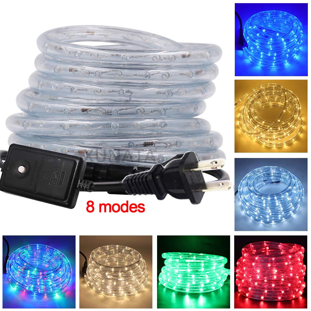 XUNATA 63ft LED Rope Lights - 6500K Daylight White Waterproof LED Strip Lights with 8 Modes (Flickering/Fading), Connectable for Indoor & Outdoor Use - Perfect for Home Decoration, Parties, Christmas, Garden, and Patio Lighting