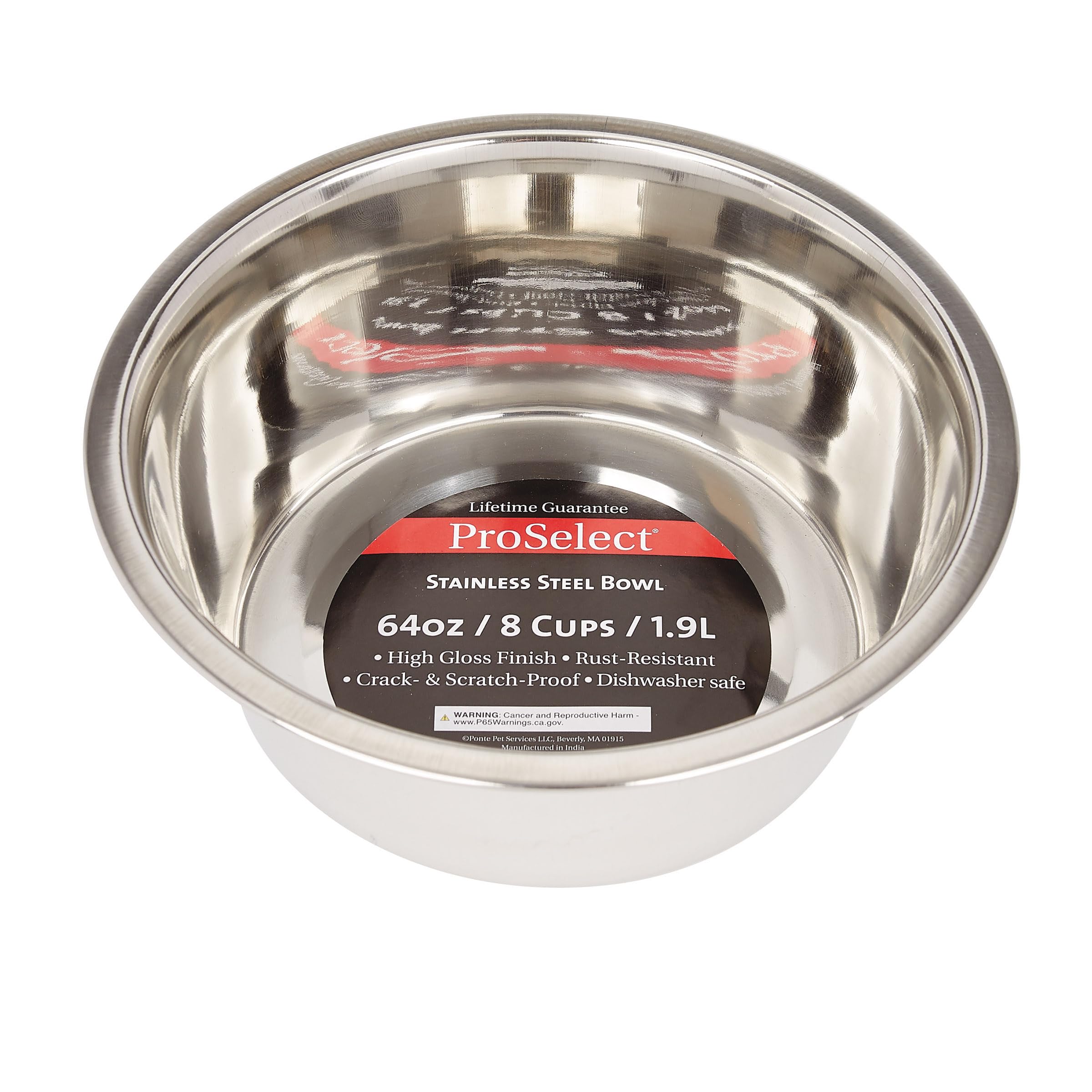 ProSelect Stainless Steel Classic Dog Bowl - 2 Quart Capacity, Non-Slip Pet Food & Water Dish for Large Dogs - Perfect for Indoor, Outdoor & Travel Use