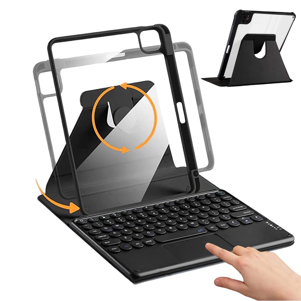 AnMengXinLing Rotatable Touchpad Keyboard Case for iPad Air 11-inch (M3/M2) & iPad Pro 11 (2020-2022) - Clear Protective Cover with Pencil Holder & Backlit Keys | Perfect for Work, Study & Travel (Rotate-Black)