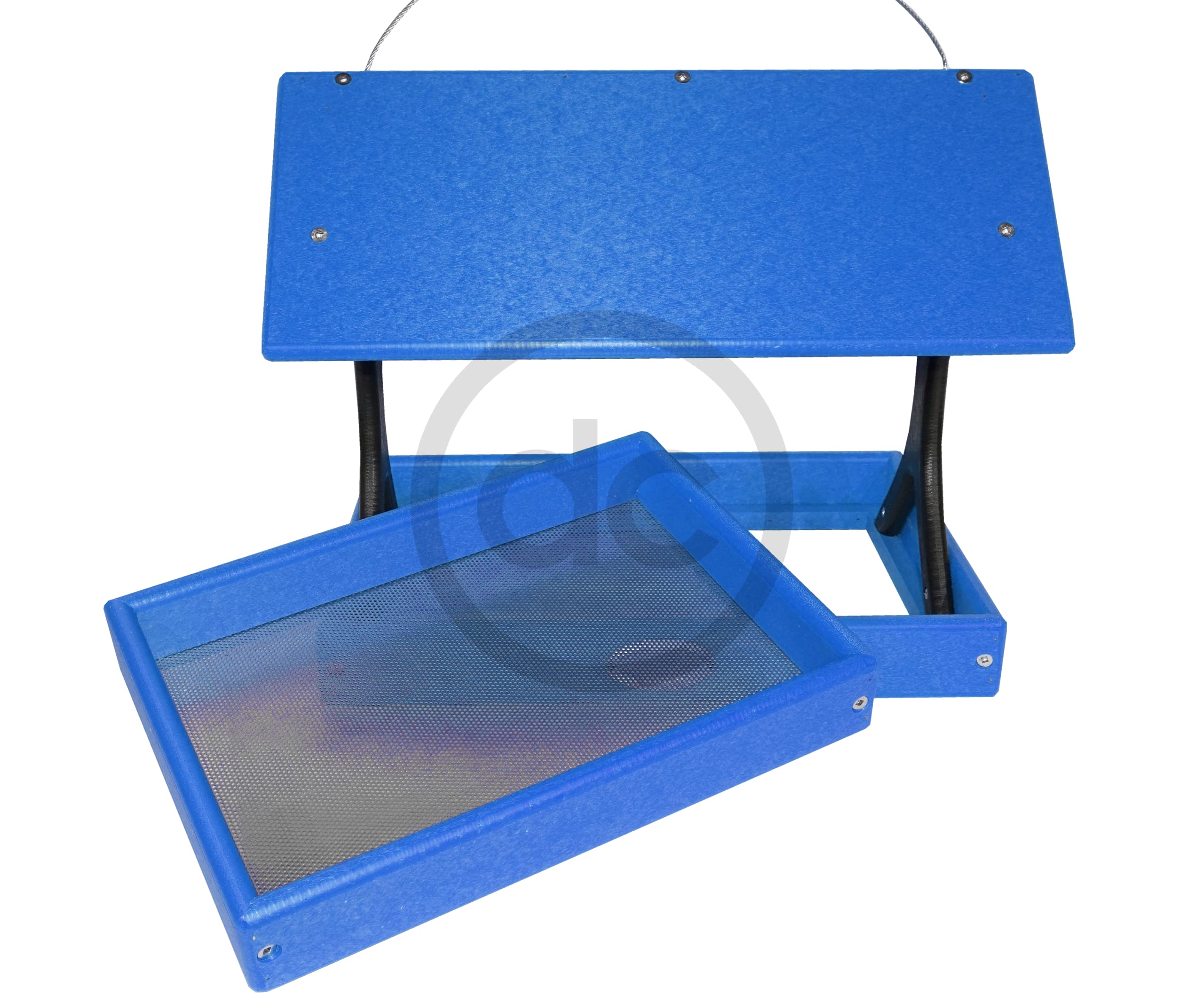 Amish-Made Poly Plastic Fly-Through Bird Feeder with Removable Tray - Covered Mesh Design for Wild Birds (Bright Blue & Black) | Perfect for Backyard, Garden & Outdoor Bird Watching
