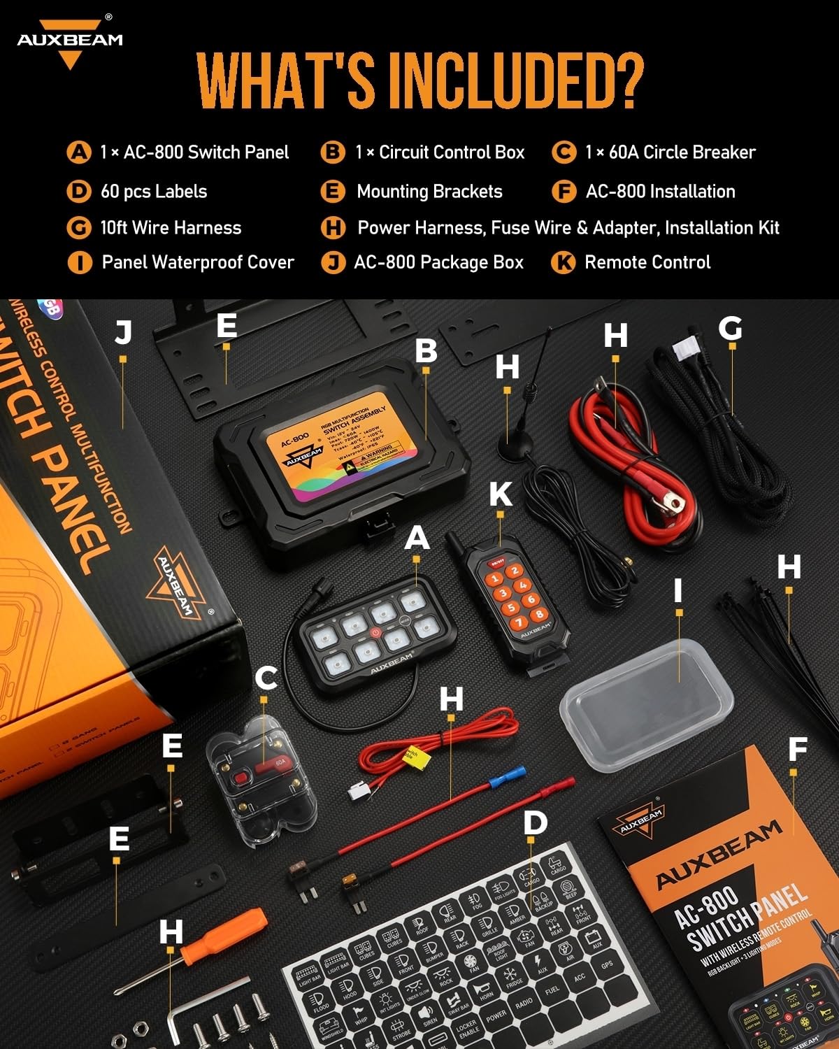 Auxbeam 8 Gang Switch Panel Bluetooth RGB AC-800 with APP & Remote Control - Waterproof Toggle Switch Panel for Truck, Offroad, UTV, ATV, Car, Marine (12-24V) - 2 Year Warranty | Perfect for Off-Road Adventures, Marine Applications & Vehicle Customization