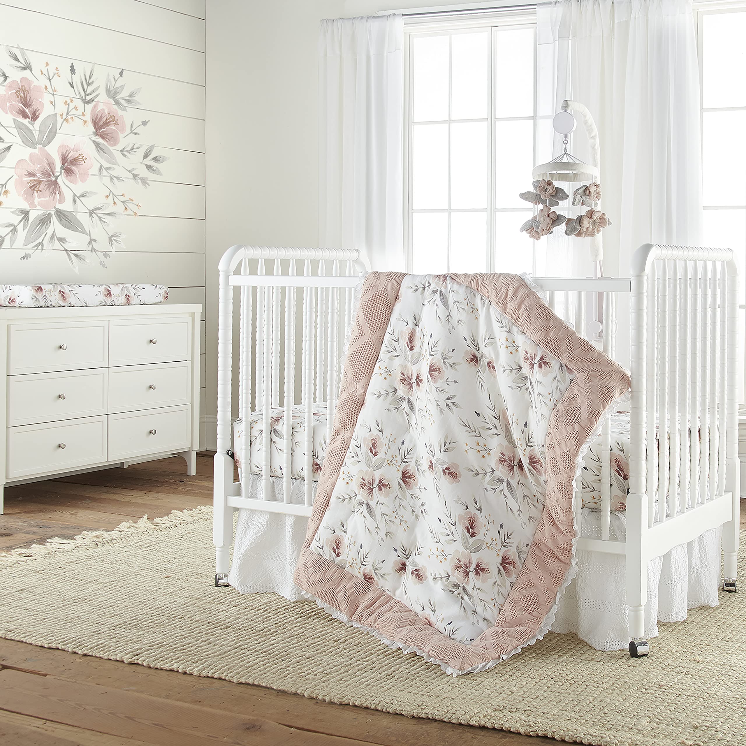 Levtex Baby Adeline Crib Fitted Sheet - 100% Cotton Standard Crib & Toddler Mattress Cover - Blush Grey Floral Bouquet Design for Nursery Bedding - Perfect for Baby Showers, Newborn Gifts & Nursery Decor