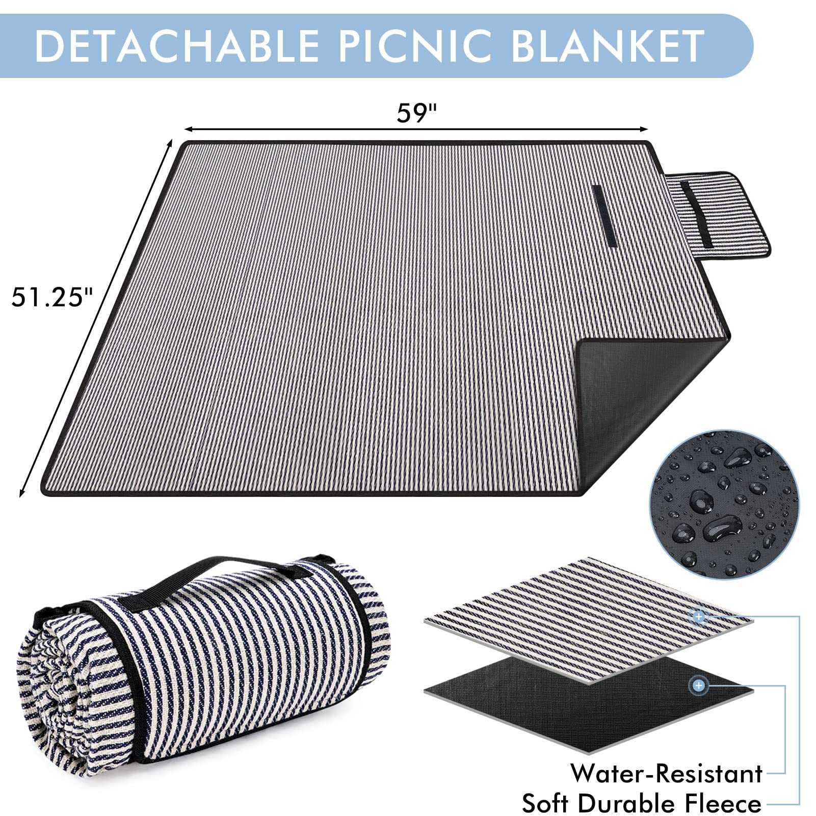 Premium Wicker Picnic Basket for 2 with Detachable Table - Wine Holder & Complete Tableware Set - Perfect for Outdoor, Wedding, Anniversary Gifts - Great for Beach, Park, Camping & Romantic Dates