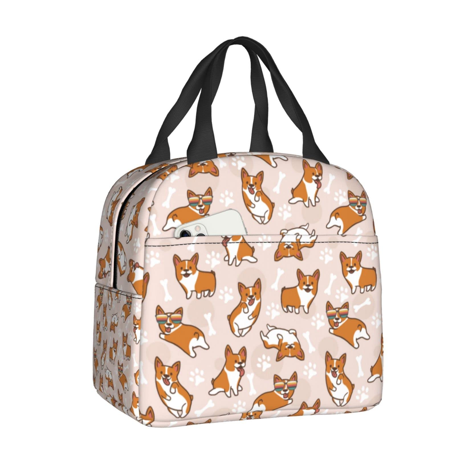 Corgi Insulated Lunch Bags for Women & Men - Reusable Cooler Lunch Box with Pocket - Perfect for Work, School, Picnics & Outdoor Activities