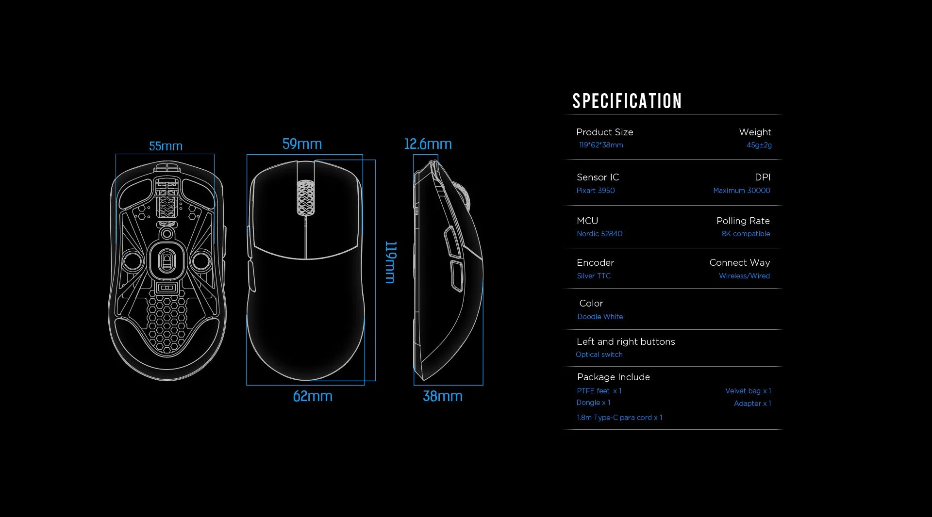 Lamzu Maya Champion Edition Wireless Gaming Mouse - Lightweight, Ergonomic Design for Pro Gamers | Perfect for FPS, MOBA & Esports Tournaments