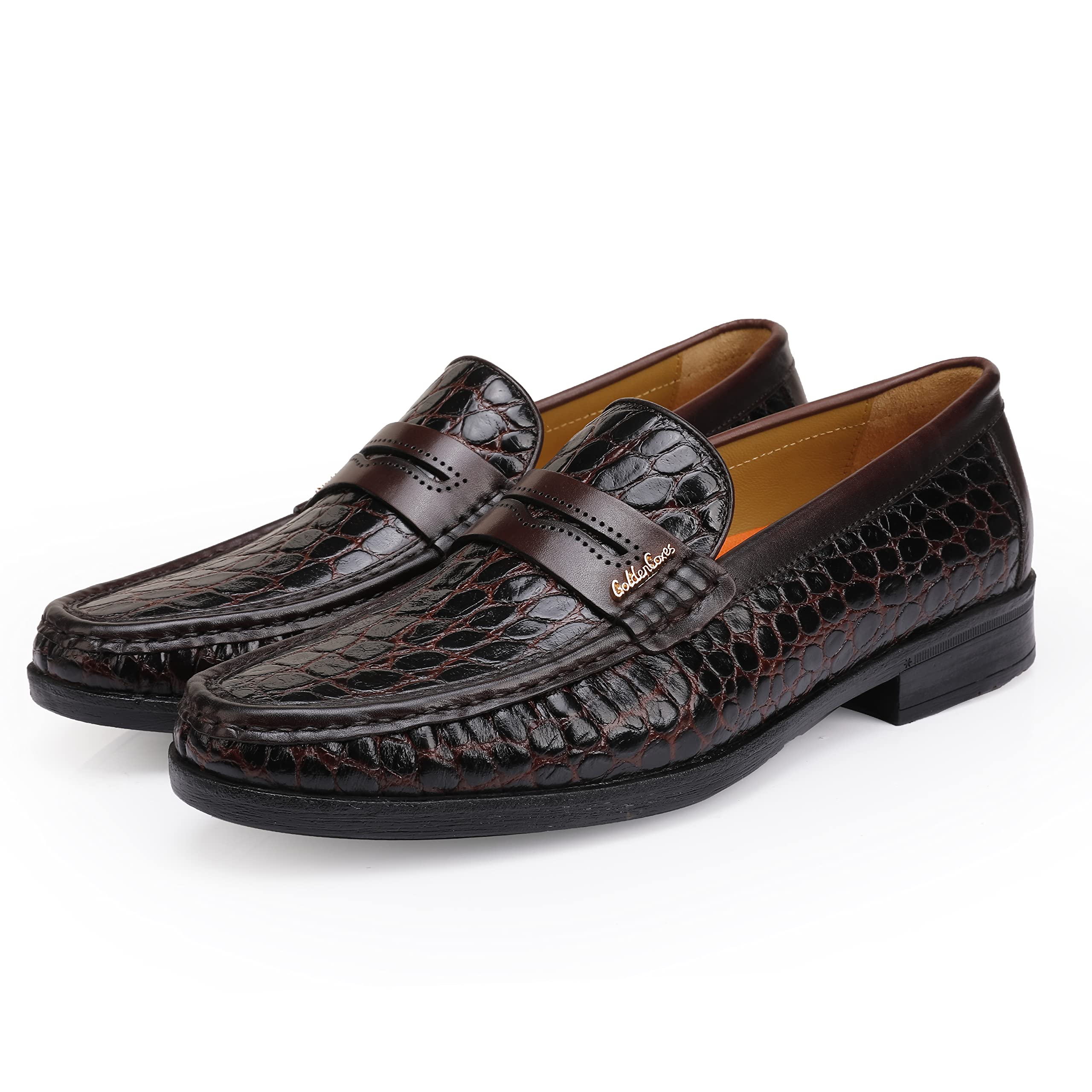 Premium Men's Leather Penny Loafers - Formal Dress Shoes with Crocodile Print - Soft Slip-On Loafers for Business & Casual Wear - Perfect for Office, Weddings & Special Occasions