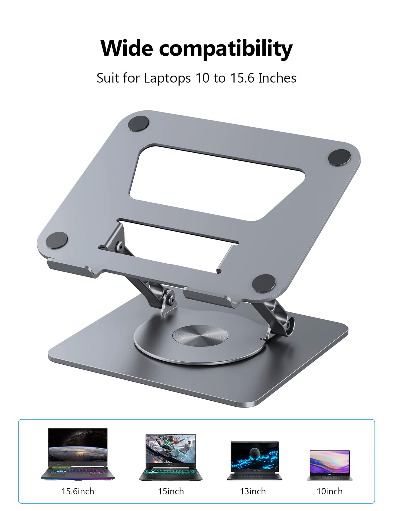 Adjustable Laptop Stand with 360° Rotating Base - Foldable Ergonomic Laptop Riser for MacBook Pro/Air & Surface Laptop up to 15.6 inches (Space Grey) - Perfect for Home Office, Gaming & Workspace Setup