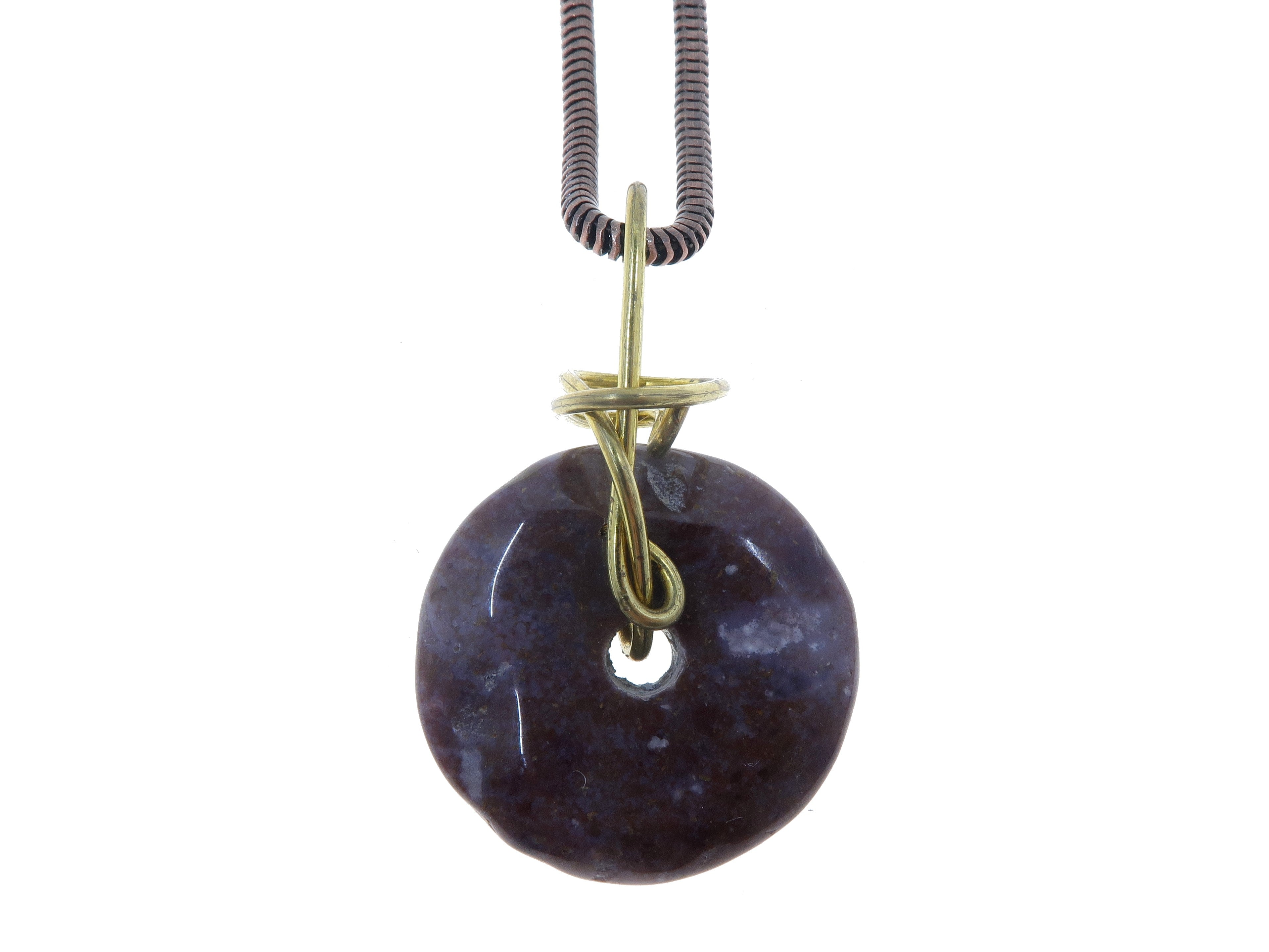 Jasper Purple Necklace - Dark Donut Stone Pendant with Gold Wire Wrapping | Boho Jewelry for Women, Spiritual Healing Crystal Gift for Meditation & Energy Balancing