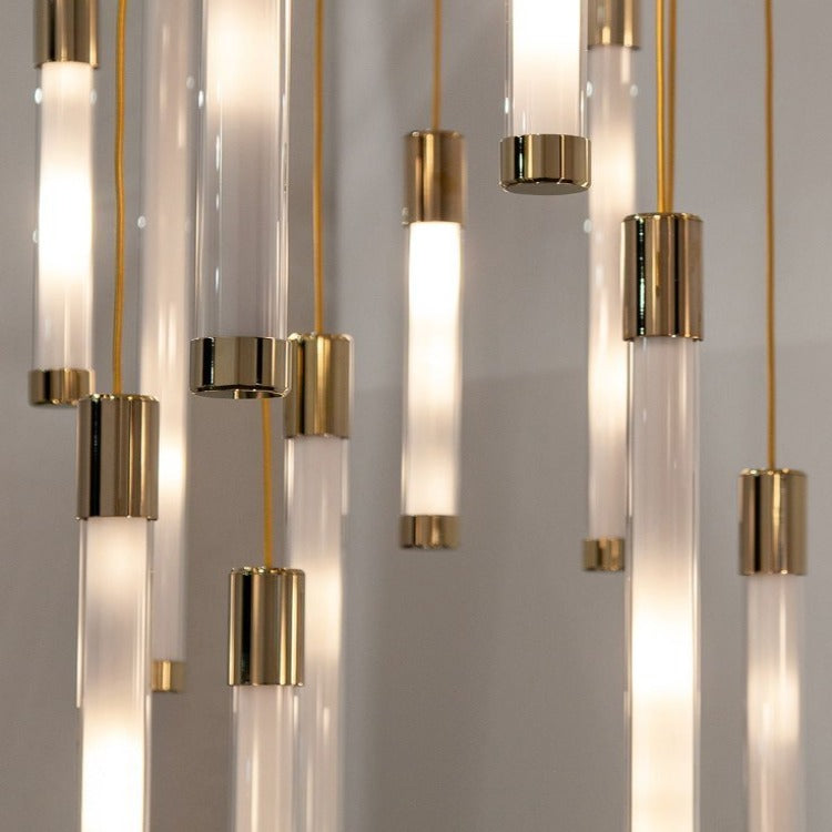 Modern Gold Tube LED Staircase Chandelier - Elegant Lighting Fixture for Hallway, Foyer & Stairwell Decor | Dimmable LED Chandelier for Home & Hotel Lighting