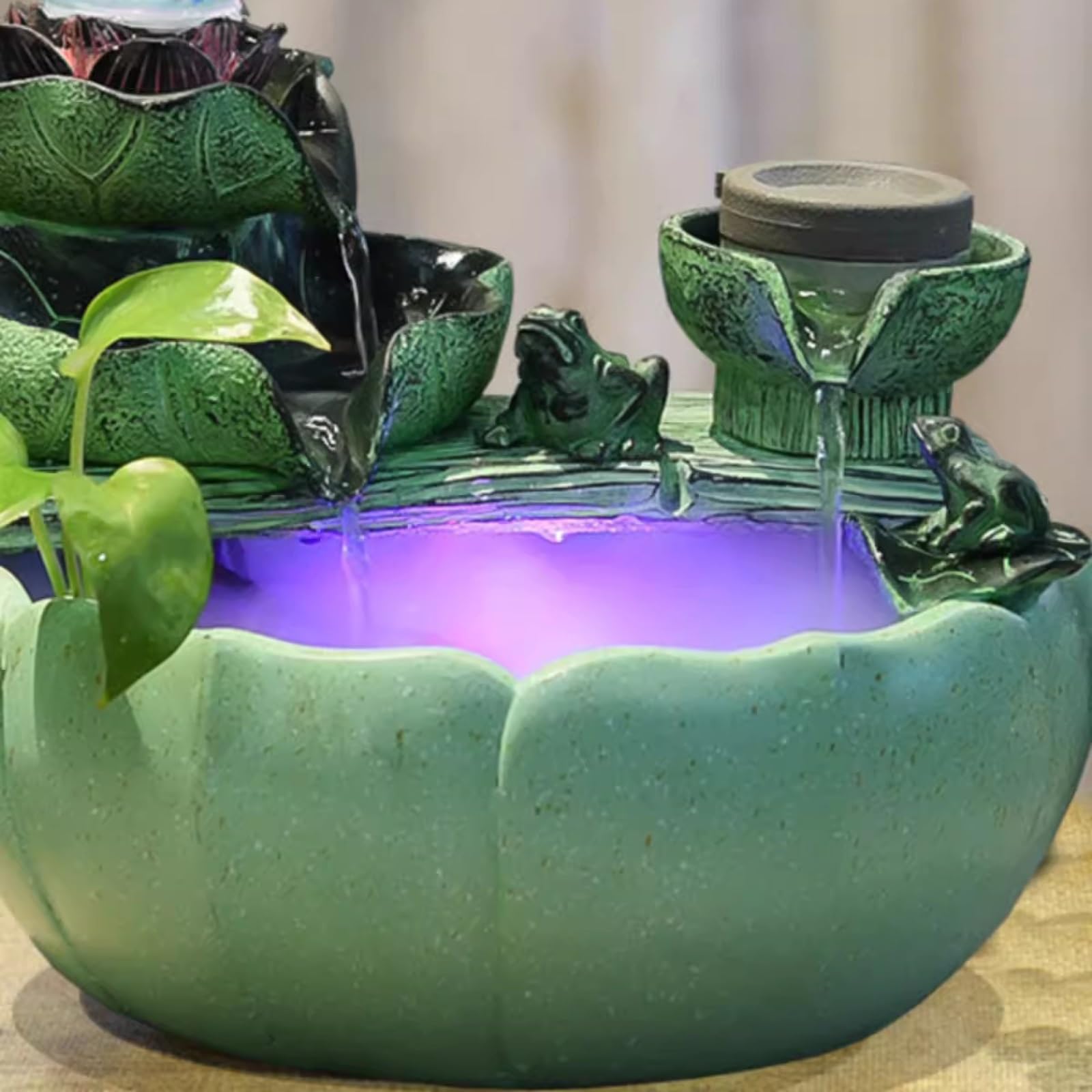 Zen Tabletop Fountain with Lotus & Rockery Design - Large Circular Indoor Water Feature for Living Room, Office, or Meditation Space - Soothing Flowing Water Decor for Relaxation & Stress Relief