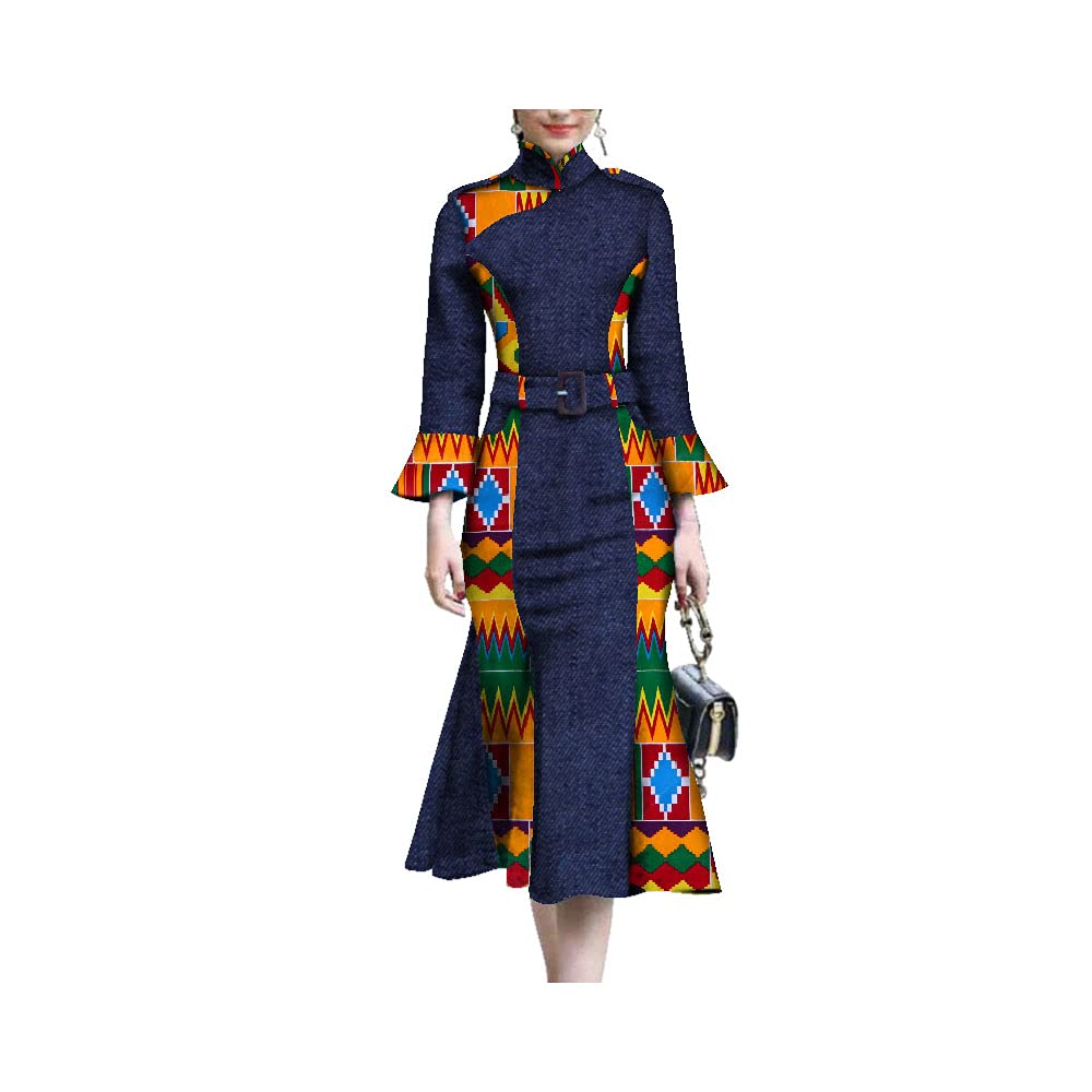African Dashiki Dress for Women - Patchwork Print Traditional Clothing with Lantern Sleeves | Perfect for Cultural Events, Weddings & Summer Fashion