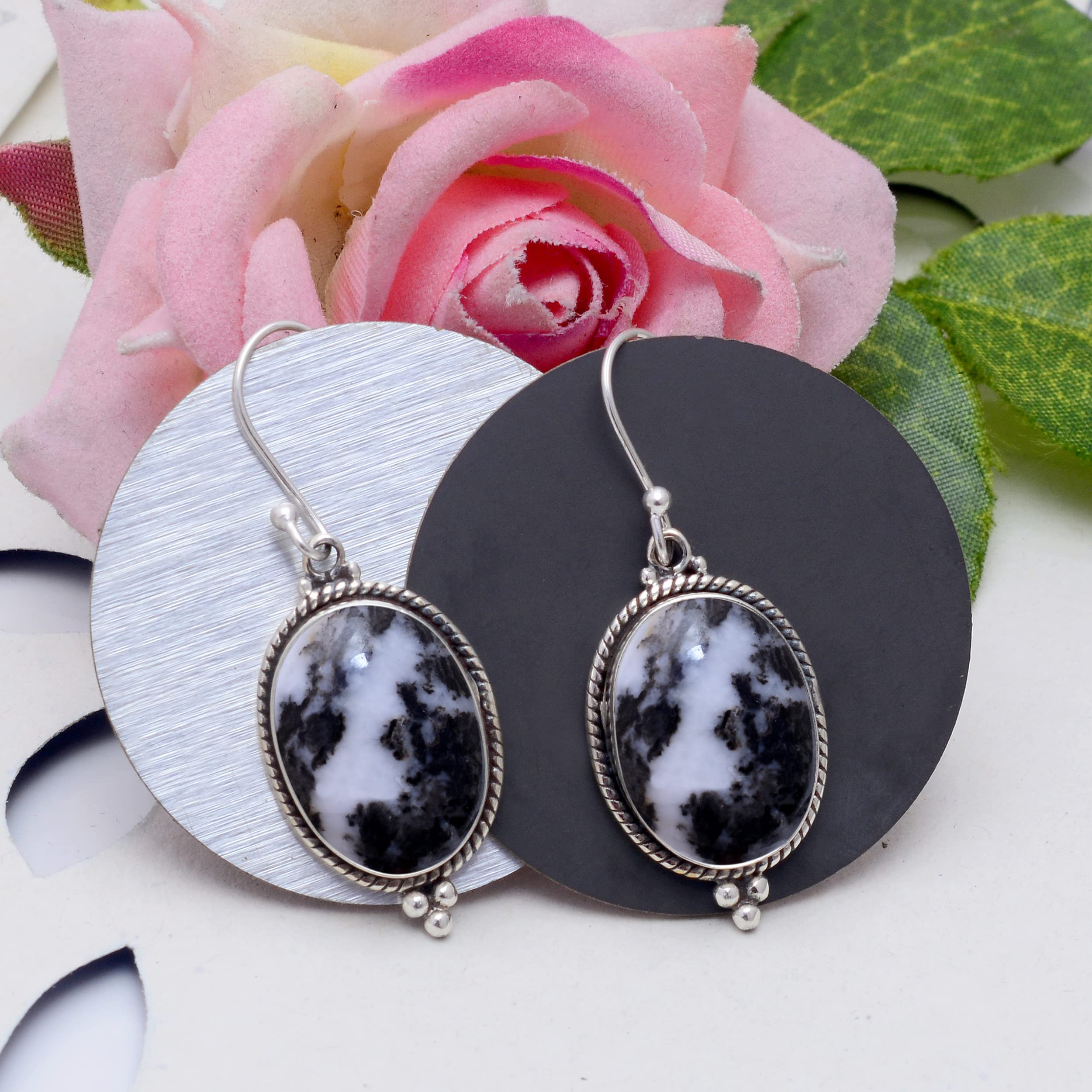 925 Sterling Silver Zebra Jasper Earrings for Women - Handmade Boho Western Style Gemstone Jewelry - Perfect Gift for Birthday, Anniversary, Wife, Mom, Girlfriend, Sister - Great for Casual Wear, Office, Date Night & Special Occasions