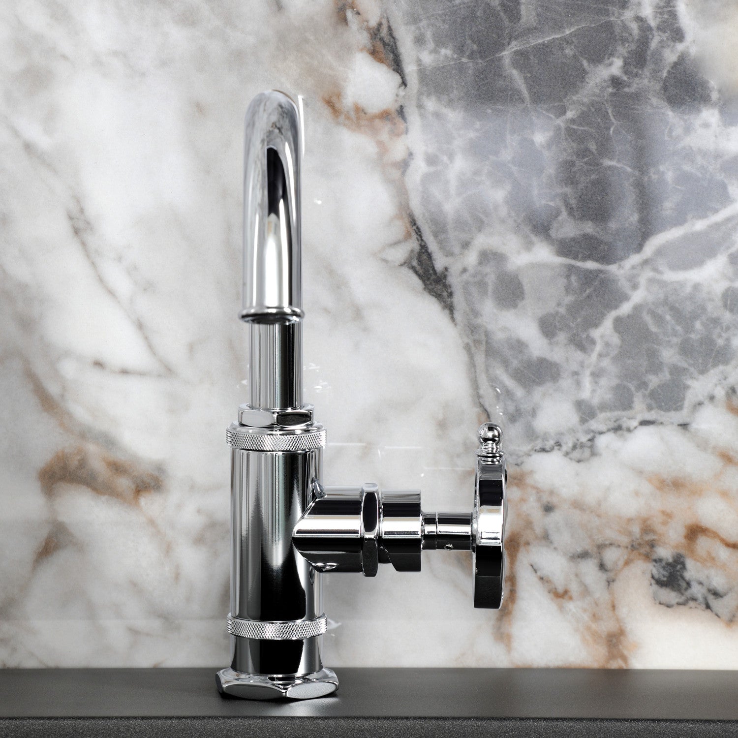 Belknap KSD2211RX Single Handle 1 Hole Bathroom Faucet with Deck Plate & Push Pop Up Drain - Polished Chrome Finish for Modern Bathroom Vanity Sink Installation