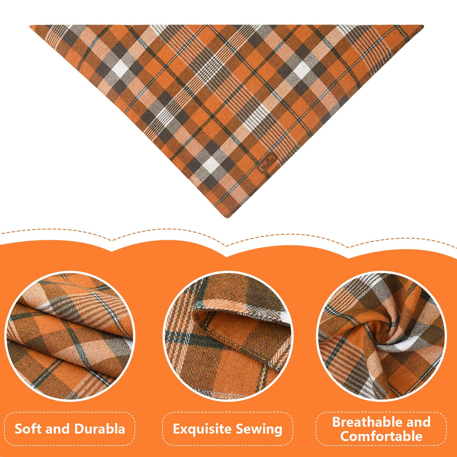 Malier 2 Pack Thanksgiving Dog Bandanas - Classic Buffalo Plaid Pet Scarf for Small to Extra Large Dogs, Fall Pet Costume Accessories for Boys & Girls | Perfect for Autumn Walks, Holiday Photos & Family Gatherings