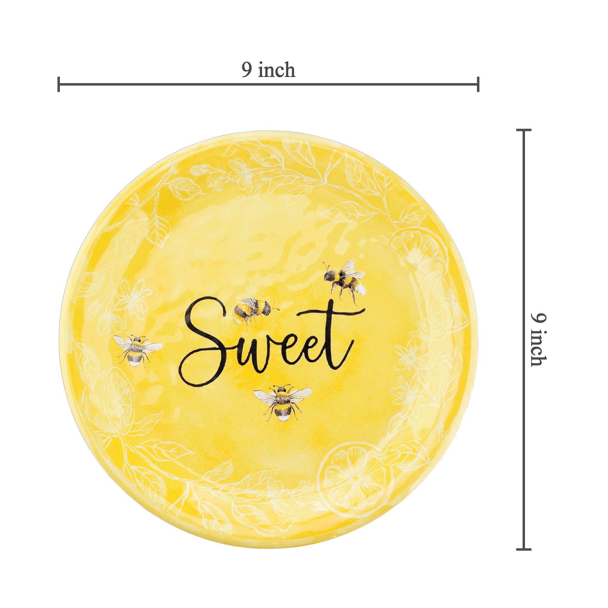 UPware 6-Piece BPA-Free Melamine Salad Plate Set - 9 Inch Round Dishwasher Safe Plates for Risotto, Pasta, Salad & Desserts - Sweet Bee Design - Perfect for Dinner Parties, Picnics & Outdoor Dining