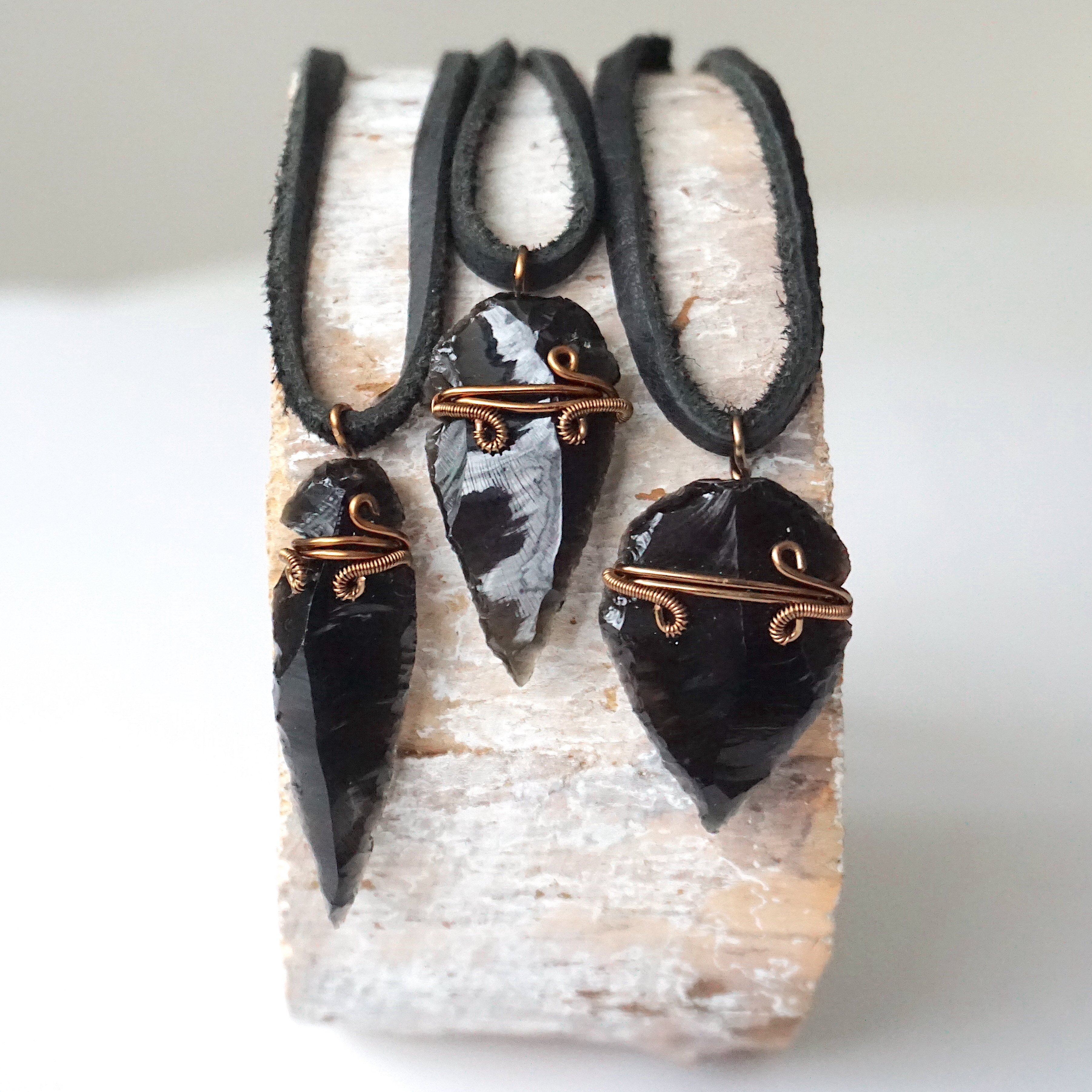 Obsidian Arrowhead Pendant Necklace in Antique Bronze - Handmade Stone Jewelry for Men & Women | Perfect for Outdoor Adventures, Spiritual Healing & Boho Fashion