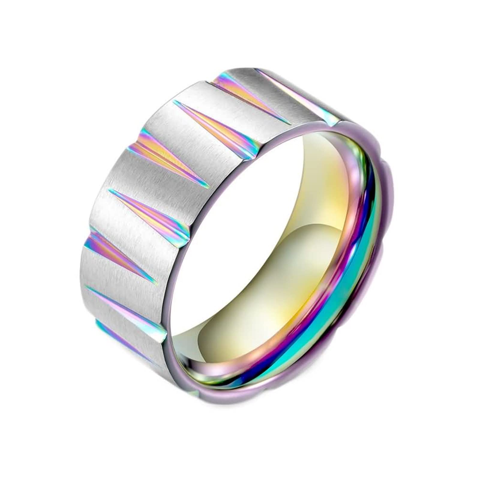 Stainless Steel Men's Rings - Unique Colorful Grooves Matte Band Ring for Men | Durable & Stylish Wedding, Engagement, or Fashion Jewelry Gift