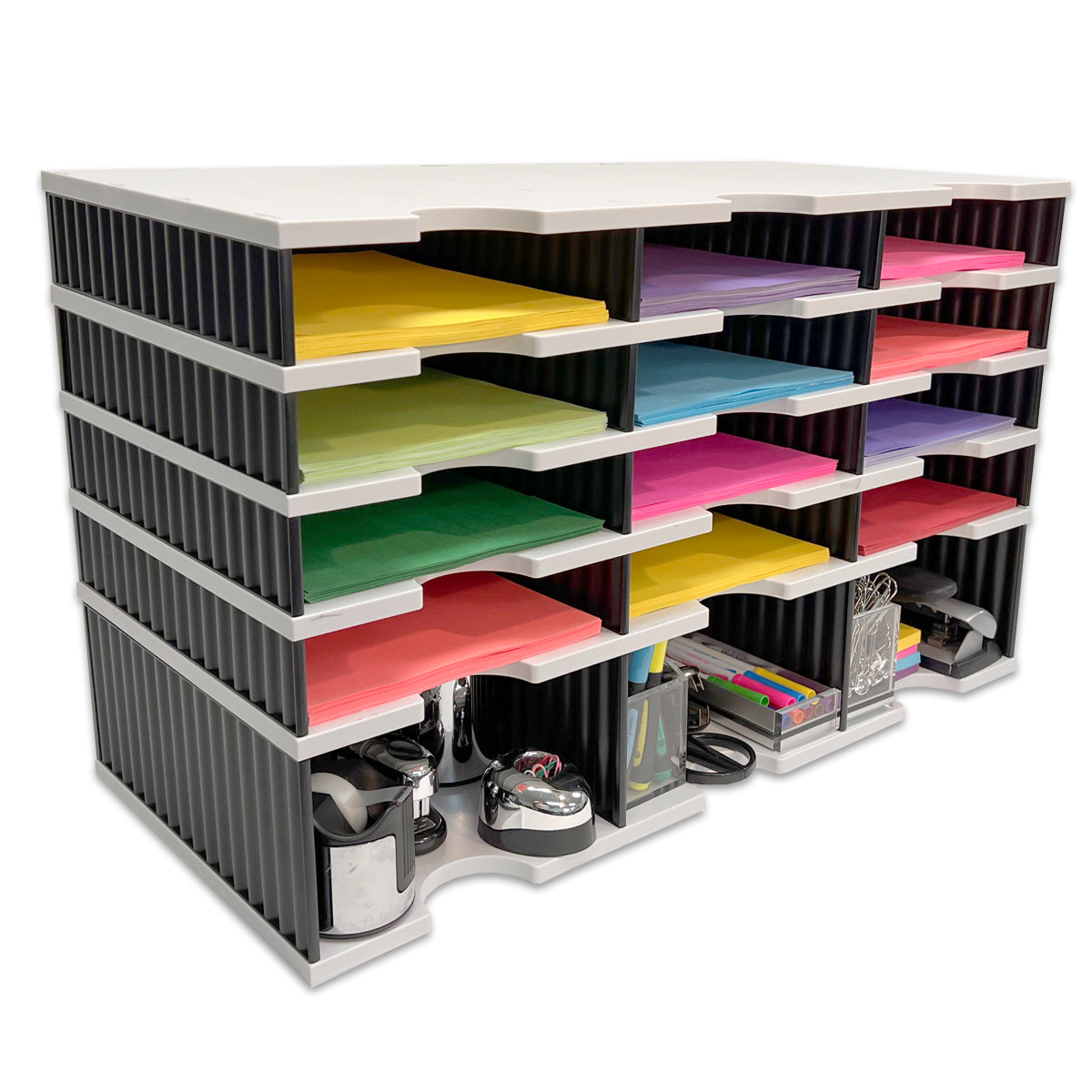 Ultimate Office TierDrop Desktop Organizer - 12-Compartment Letter Tray for Mail, Forms & Classroom Supplies with Riser Storage Base | Perfect Desk Organizer for Home Office, School & Workspace