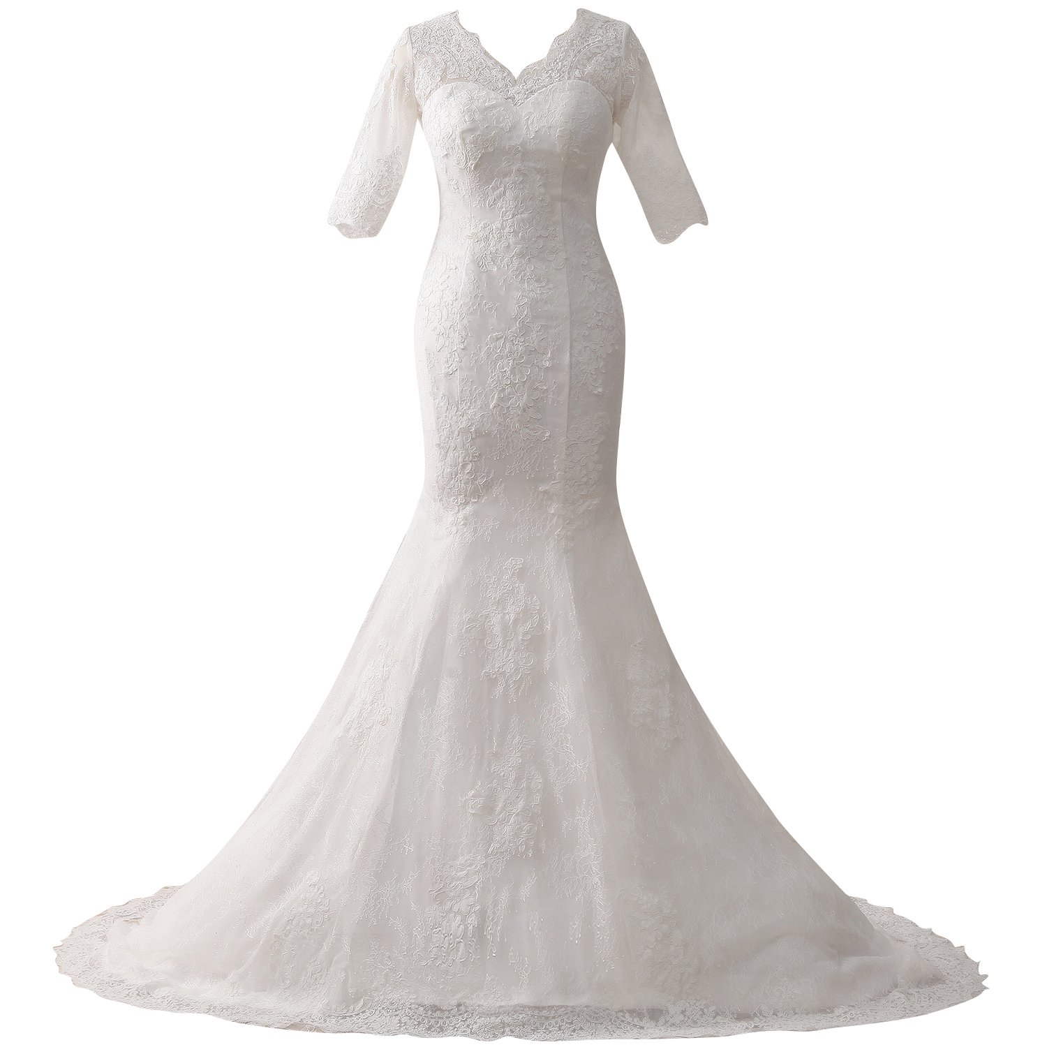 JAEDEN Lace Wedding Dress with Short Sleeves - Elegant Mermaid Bridal Gown for Beach, Garden & Outdoor Ceremonies