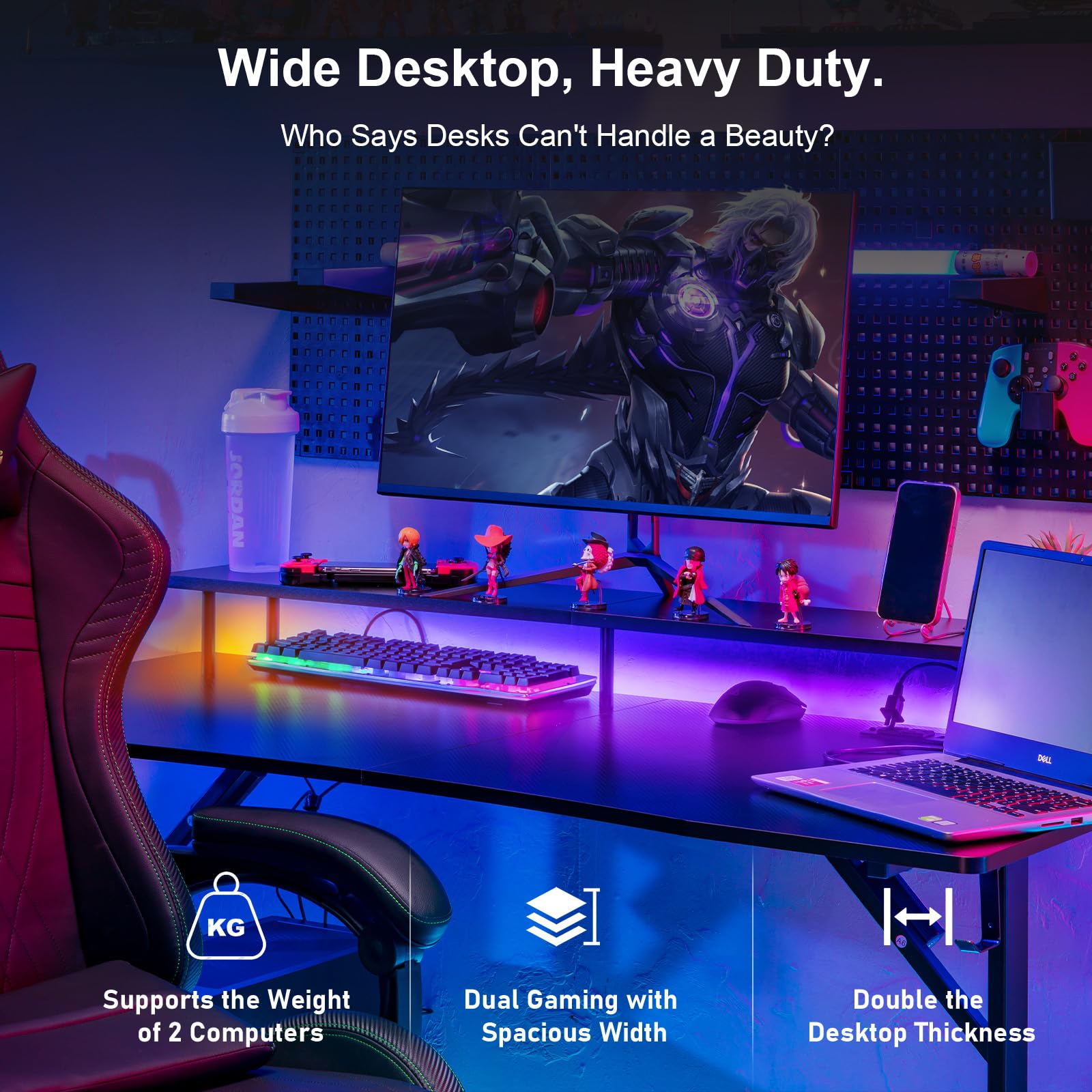 GTRACING 55 Inch LED Gaming Desk with Monitor Stand - Ergonomic Carbon Fiber Surface Computer Desk with RGB Mouse Pad for Home Office & Gaming Setup | Perfect for PC Gamers, Streamers & Remote Workers