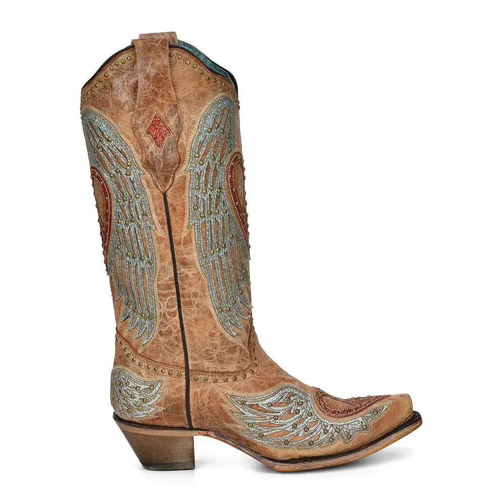 **A4235 Women's Corral Brown Western Cowgirl Leather Studded Boots - Stylish & Comfortable for Rodeo, Country Dance & Everyday Wear**