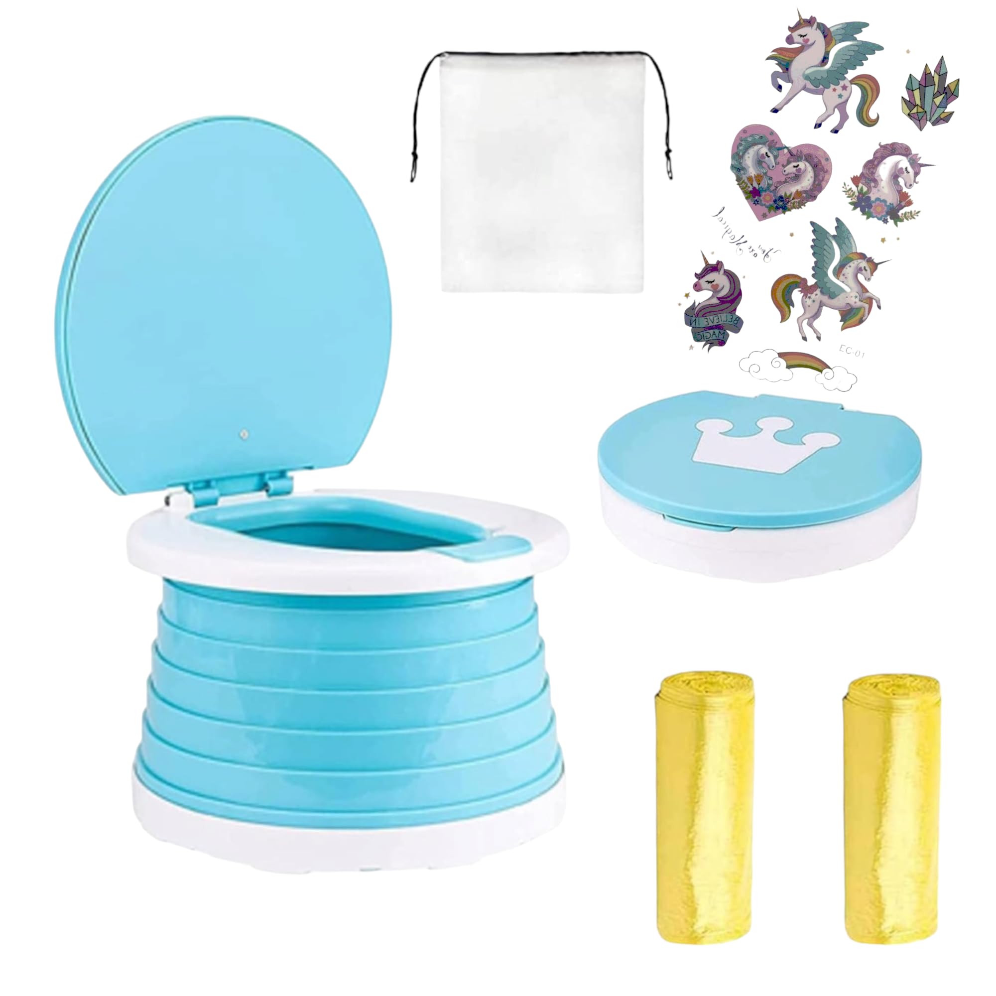 Foldable Potty Chair for Toddlers - Portable & Lightweight Training Toilet Seat for Kids - Indoor/Outdoor Use at Home, Travel, Camping (Light Blue)