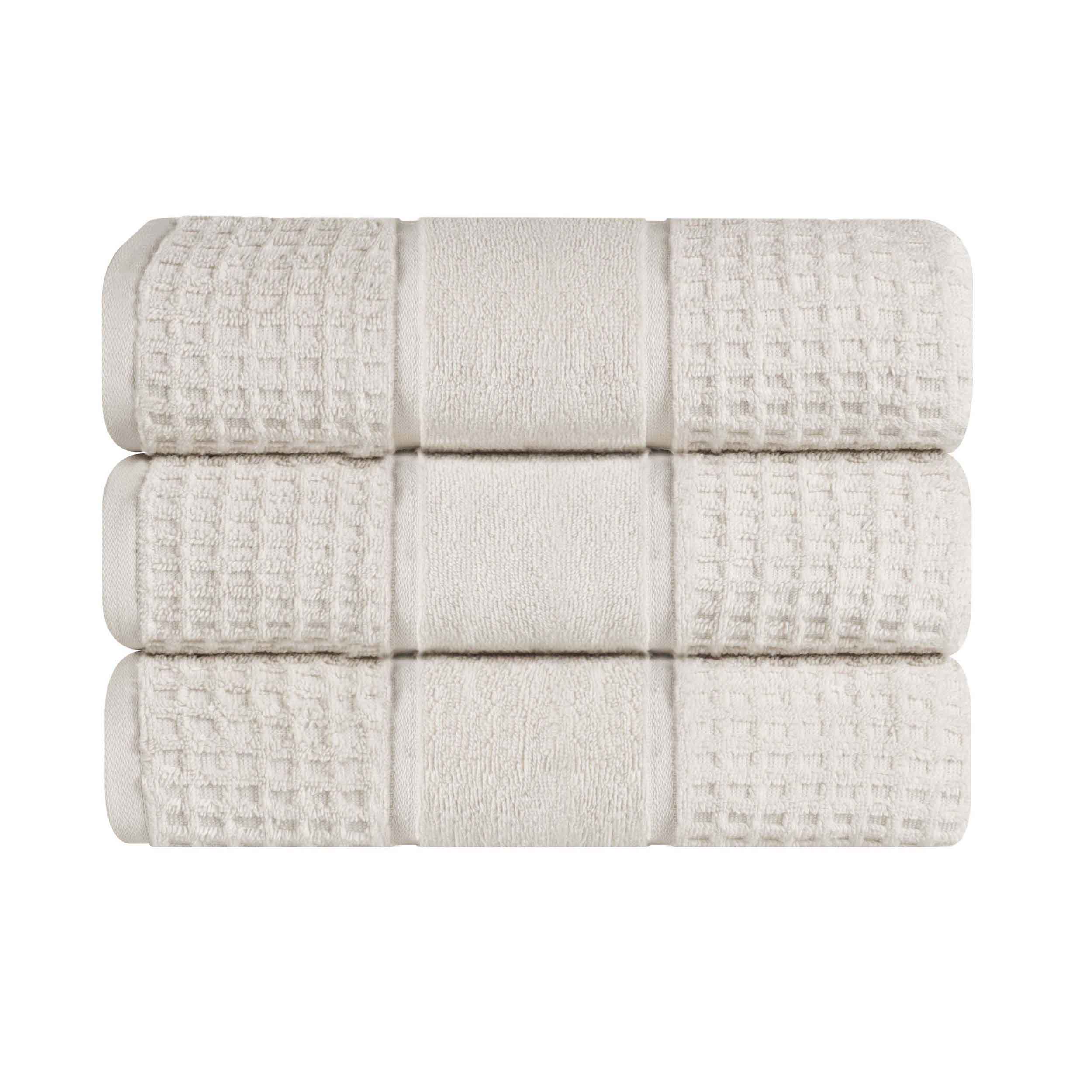 Premium Zero Twist Cotton Waffle Bath Towels - Ultra Soft & Absorbent Honeycomb Weave - Set of 3 for Spa, Bathroom & Beach Use