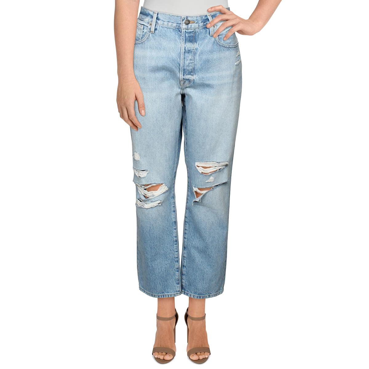 Women's Frame Denim Original Distressed Ripped Jeans - Blue Size 33 | High Waist Skinny Jeans for Casual Wear & Street Style