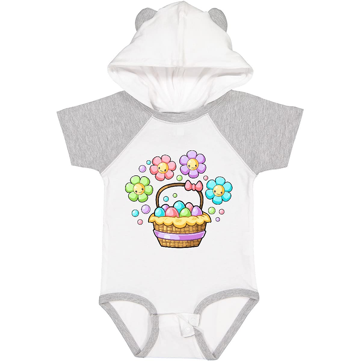 Inktastic Happy Flowers and Pastel Eggs Easter Basket Baby Bodysuit - Cute Easter Outfit for Infants, Soft Cotton Onesie for Boys & Girls, Perfect for Easter Photos, Egg Hunts & Spring Celebrations