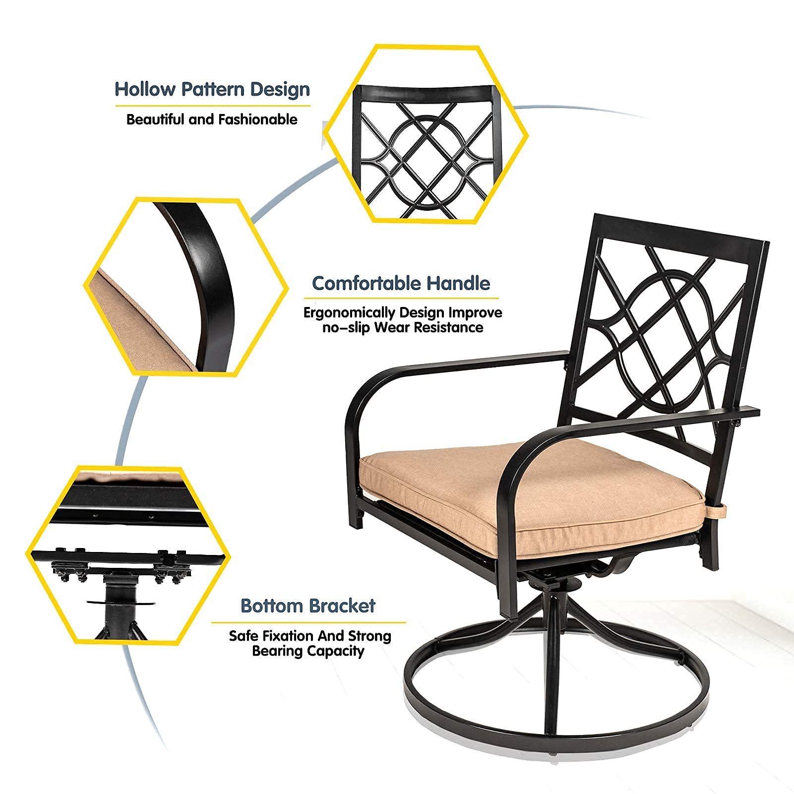 **OakCloud Outdoor Metal Swivel Dining Chairs Set of 2 – Heavy-Duty Patio Chairs with Cushions for Garden, Backyard, Bistro – Perfect for Outdoor Dining, Lounging & Entertaining**