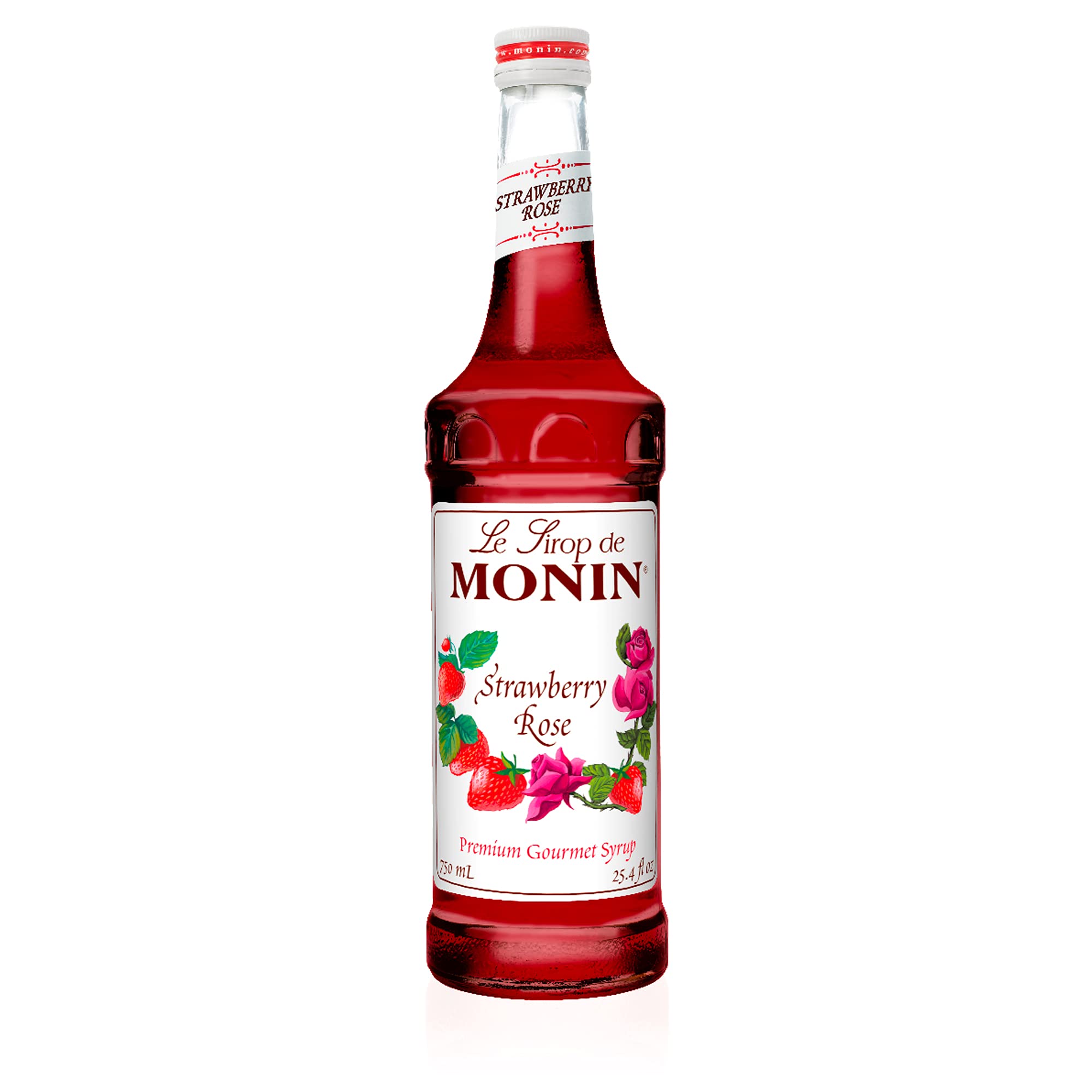 Monin Strawberry Rose Syrup - Natural Flavoring for Coffee, Lattes, Teas, Cocktails & Beverages | Perfect for Home Baristas & Mixologists (750ml) - Add Sweet Floral Notes to Drinks, Desserts & Baking