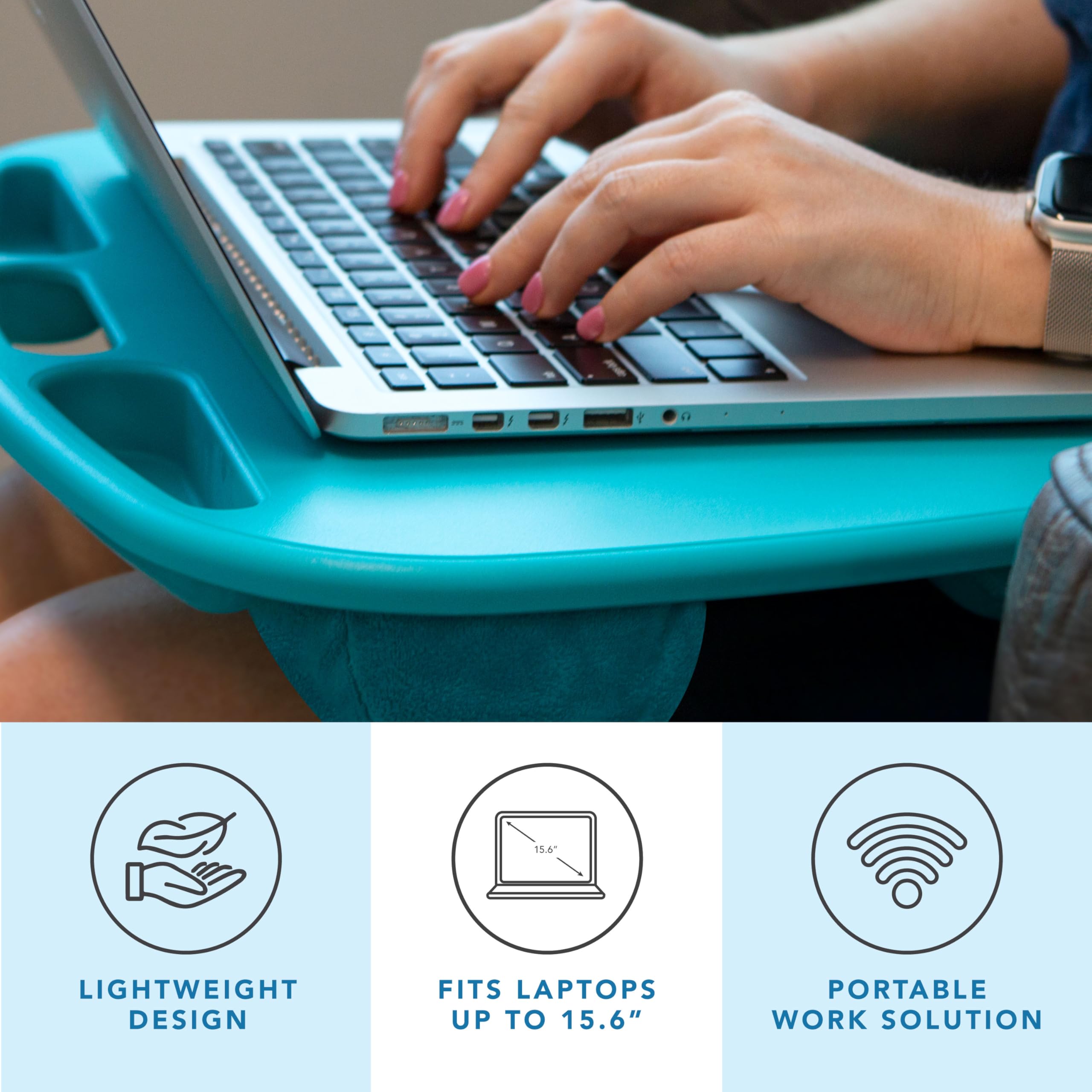 LapGear MyDesk Lap Desk with Device Ledge & Phone Holder - Turquoise - Fits 15.6 Inch Laptops - Portable Workstation for Home Office, Bed, Couch or Travel - Style 44449