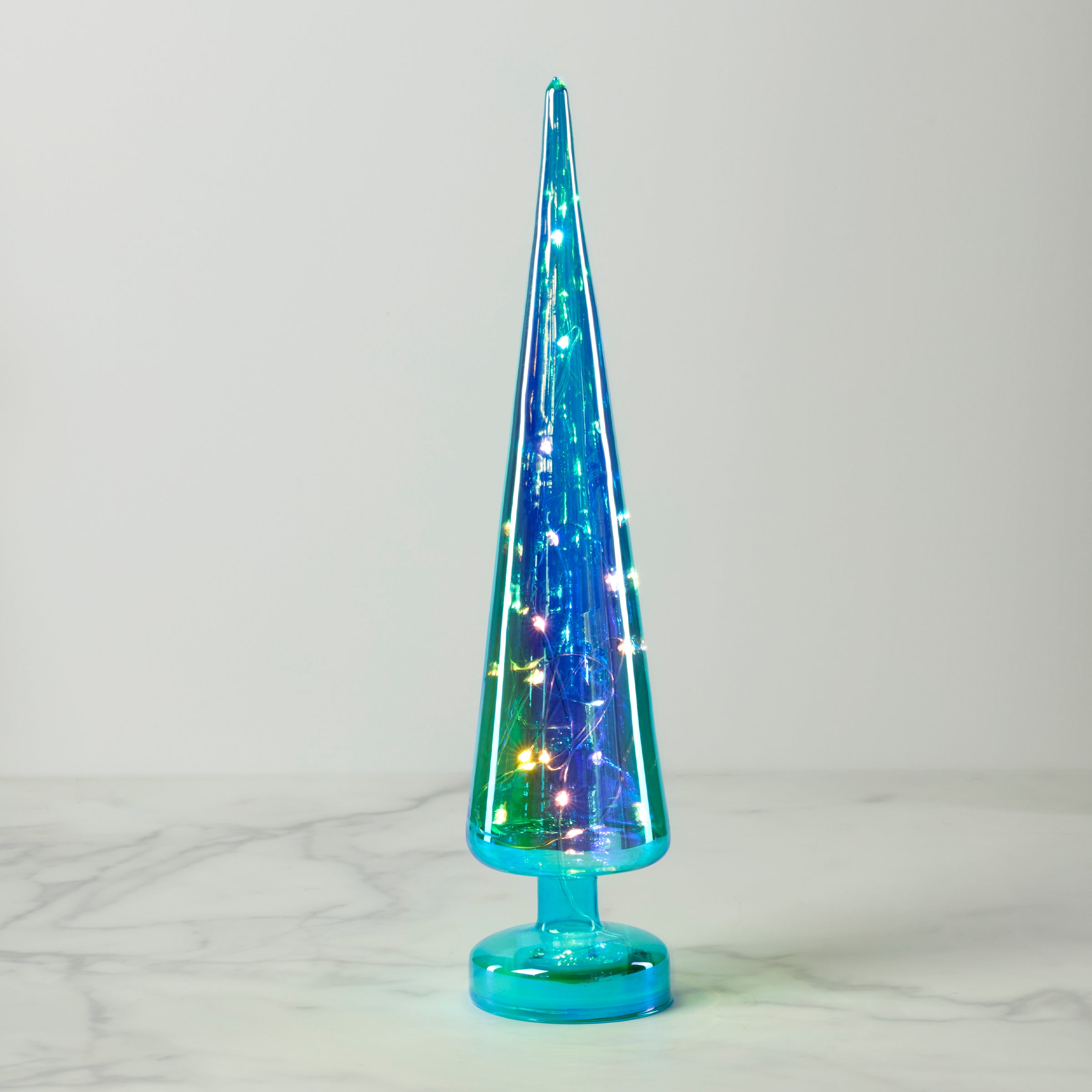 LED Illuminated Teal Glass Holiday Tree - Elegant Christmas Decor for Home, Office & Party