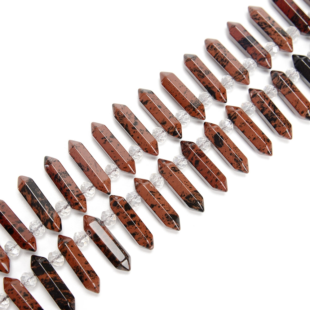 Natural Mahogany Obsidian Faceted Double Point Beads - 8x32mm Size, 15.5 Inch Strand for Jewelry Making & Healing Crystal Crafts | Perfect for Necklaces, Bracelets & Meditation Accessories