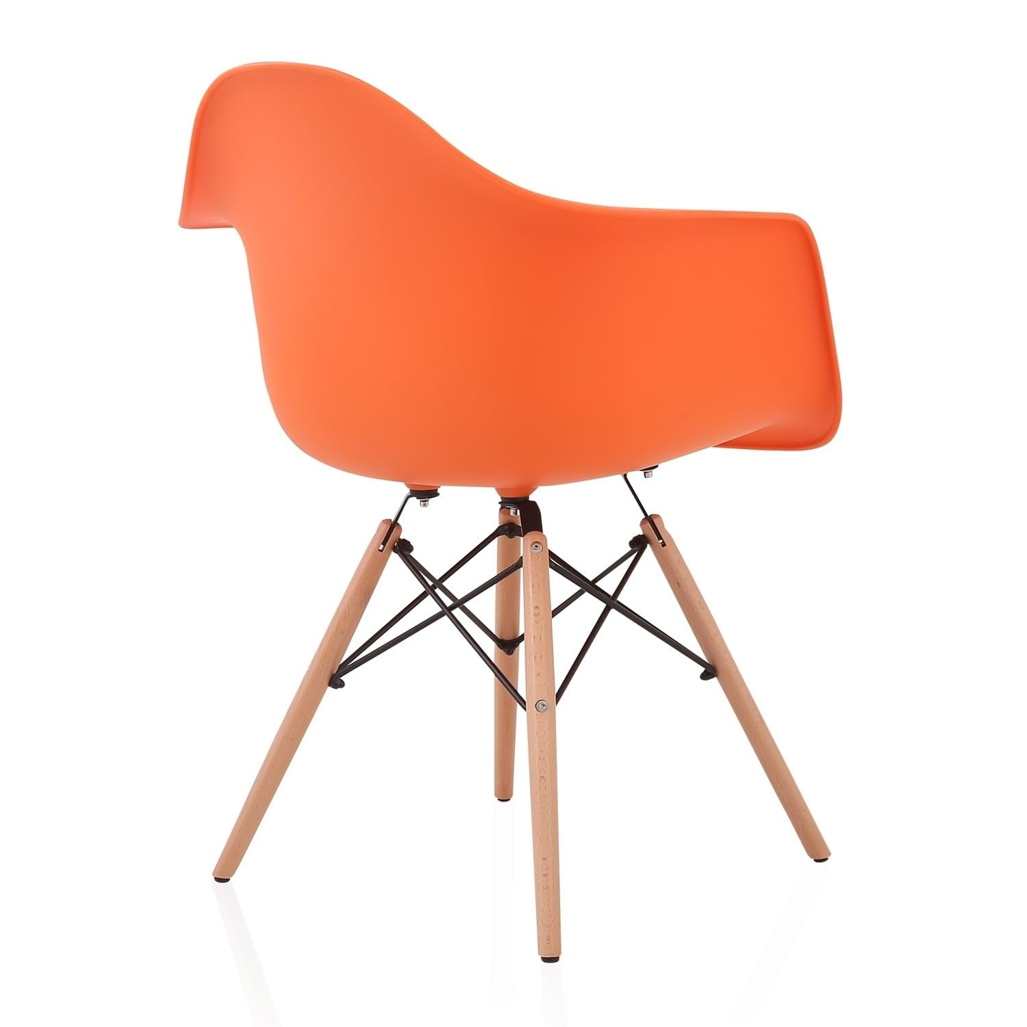 Nordic Orange Molded Plastic Dining Chair with Beech Wood Eiffel Legs - Modern Comfortable Armchair for Kitchen, Dining Room & Outdoor Patio Use